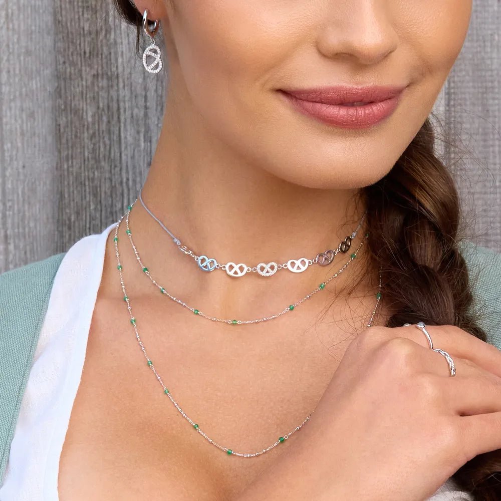 Leaf Kette Flying Gems, grüner Achat, lang, Silber