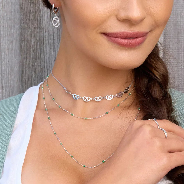 Leaf Kette Flying Gems, grüner Achat, lang, Silber