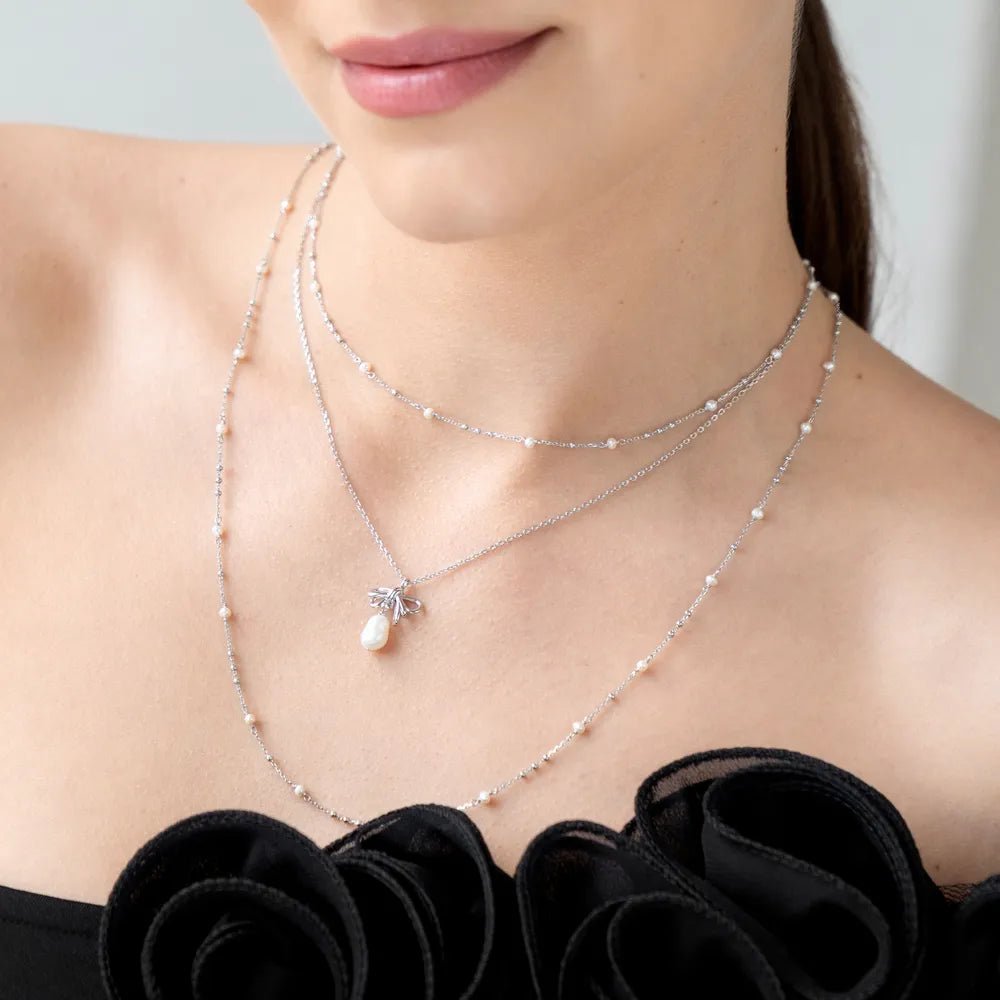 Leaf Kette Flying Gems, Perle, lang, Silber