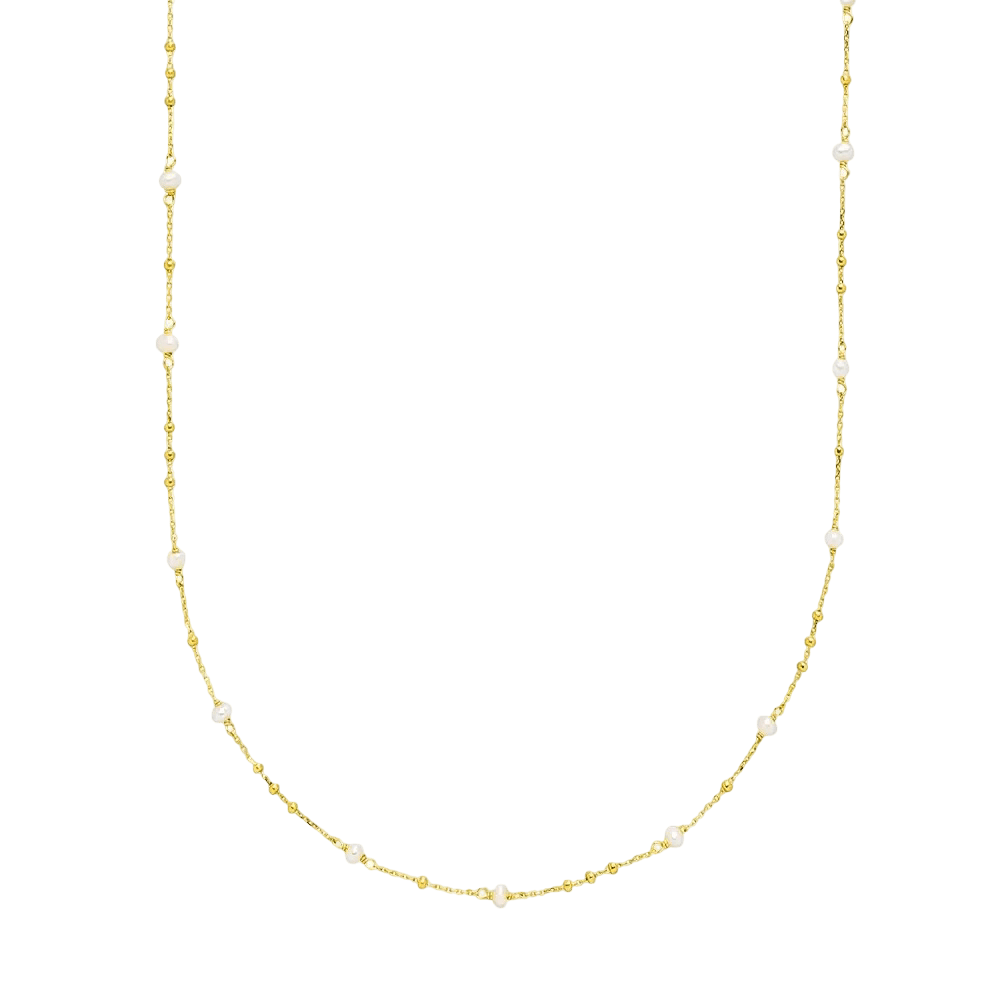 Leaf Kette Flying Gems, Perle, lang, vergoldet