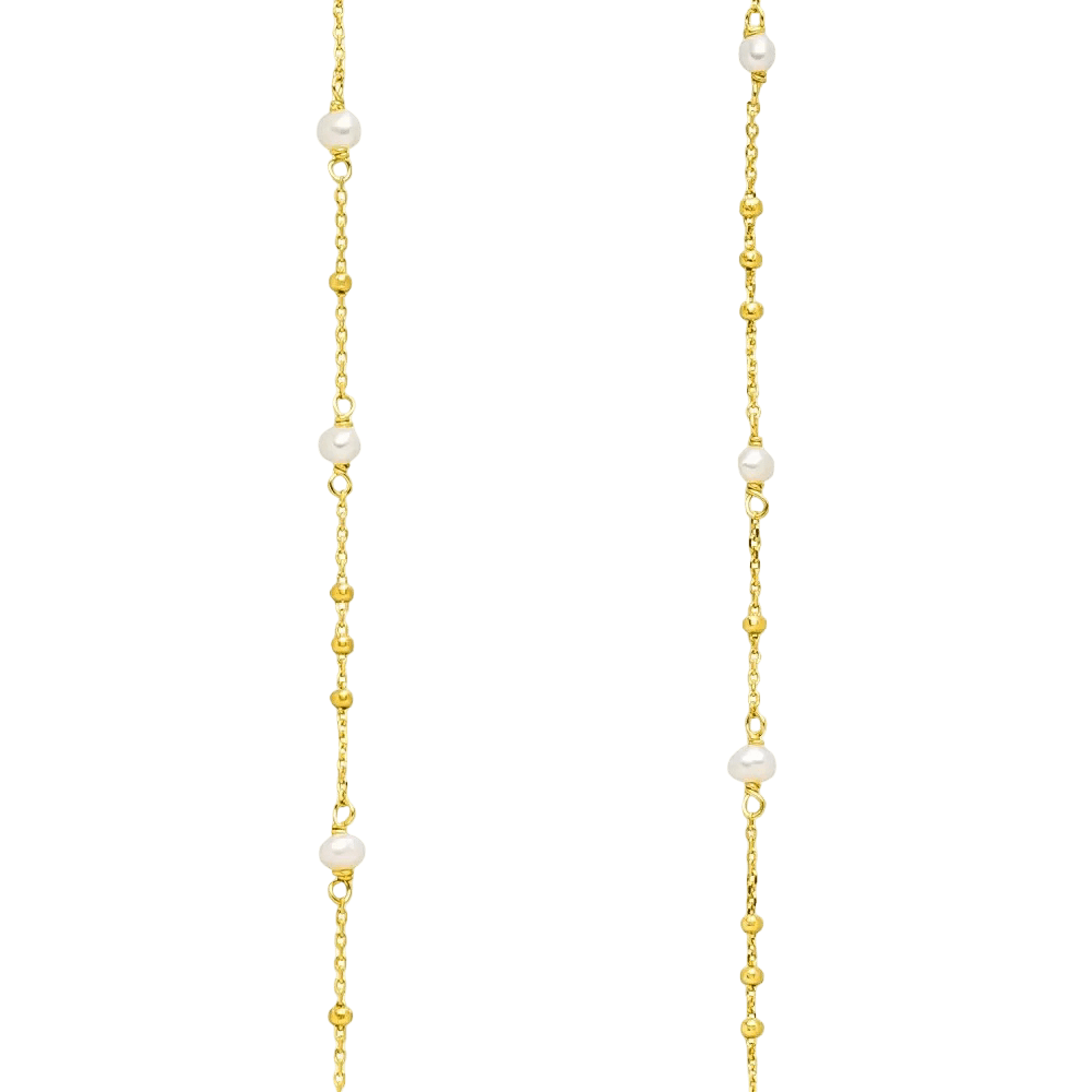 Leaf Kette Flying Gems, Perle, lang, vergoldet