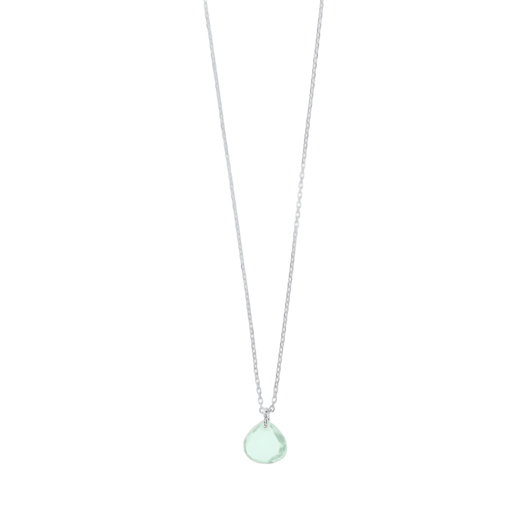 Leaf Kette Heart Stone, Aqua Chalzedon, Silber