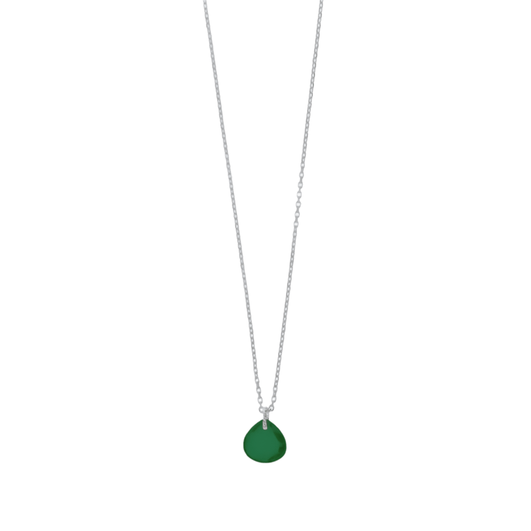 Leaf Kette Heart Stone, grüner Achat, Silber