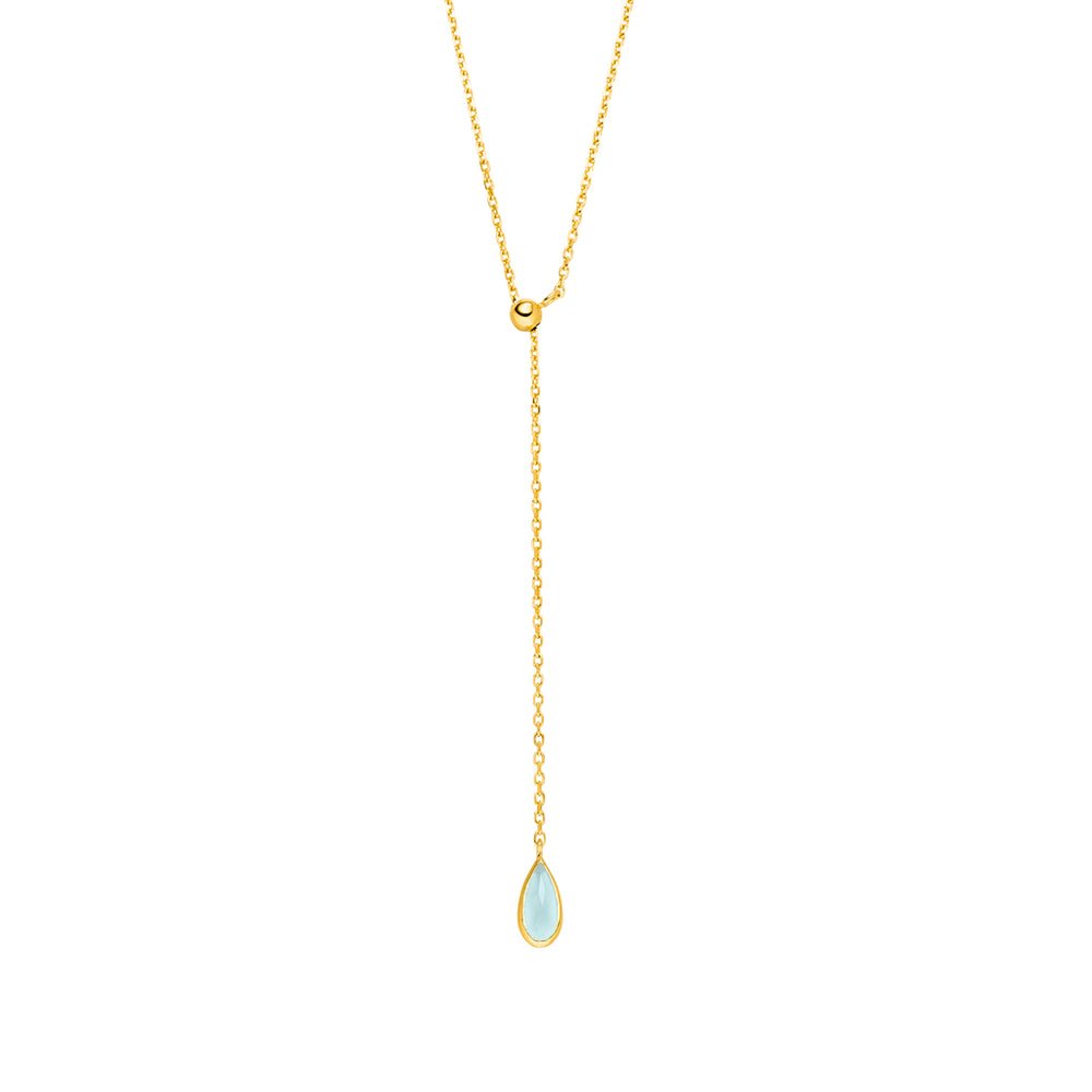 Leaf Kette Y-Gem Drop, Aqua Chalzedon, vergoldet