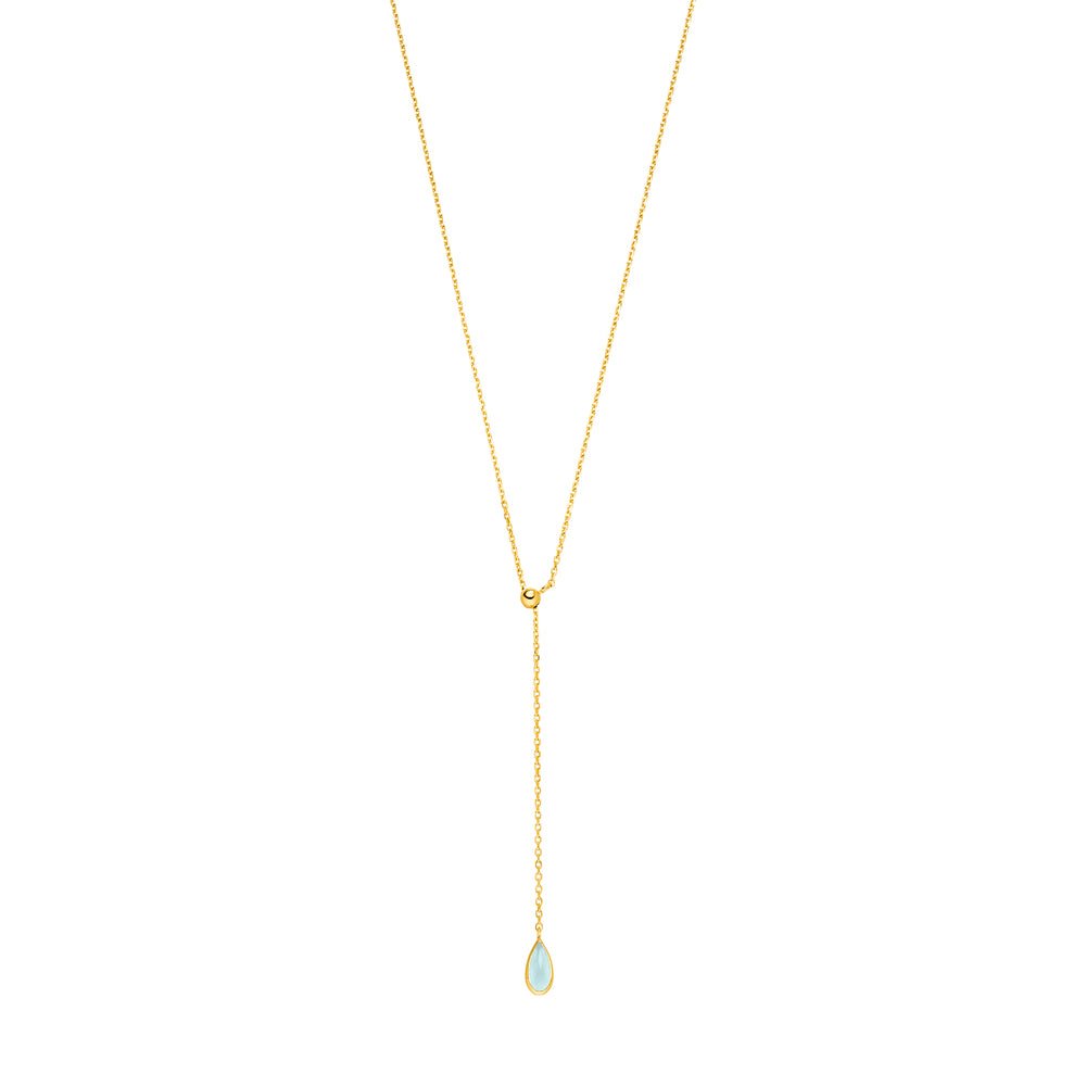 Leaf Kette Y-Gem Drop, Aqua Chalzedon, vergoldet