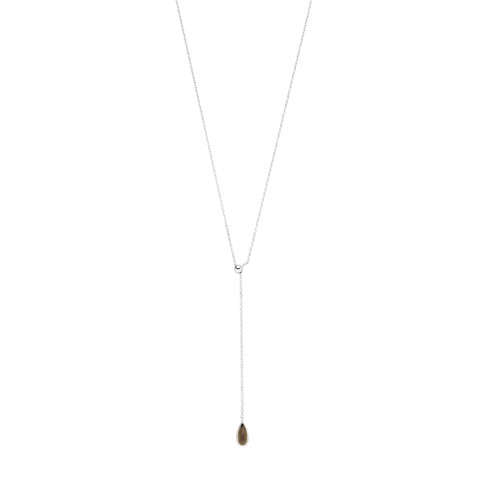 Leaf Kette Y - Gem Drop, Rauchquarz, Silber