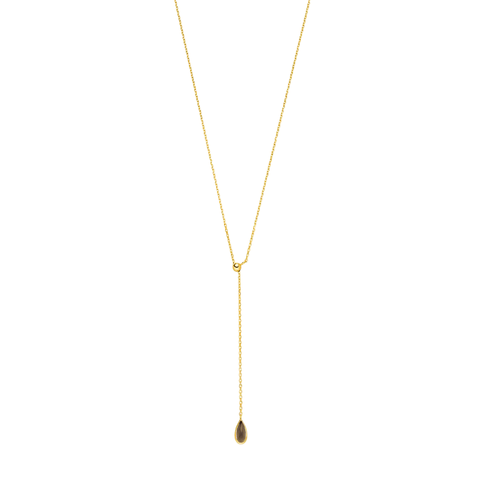 Leaf Kette Y - Gem Drop, Rauchquarz, vergoldet