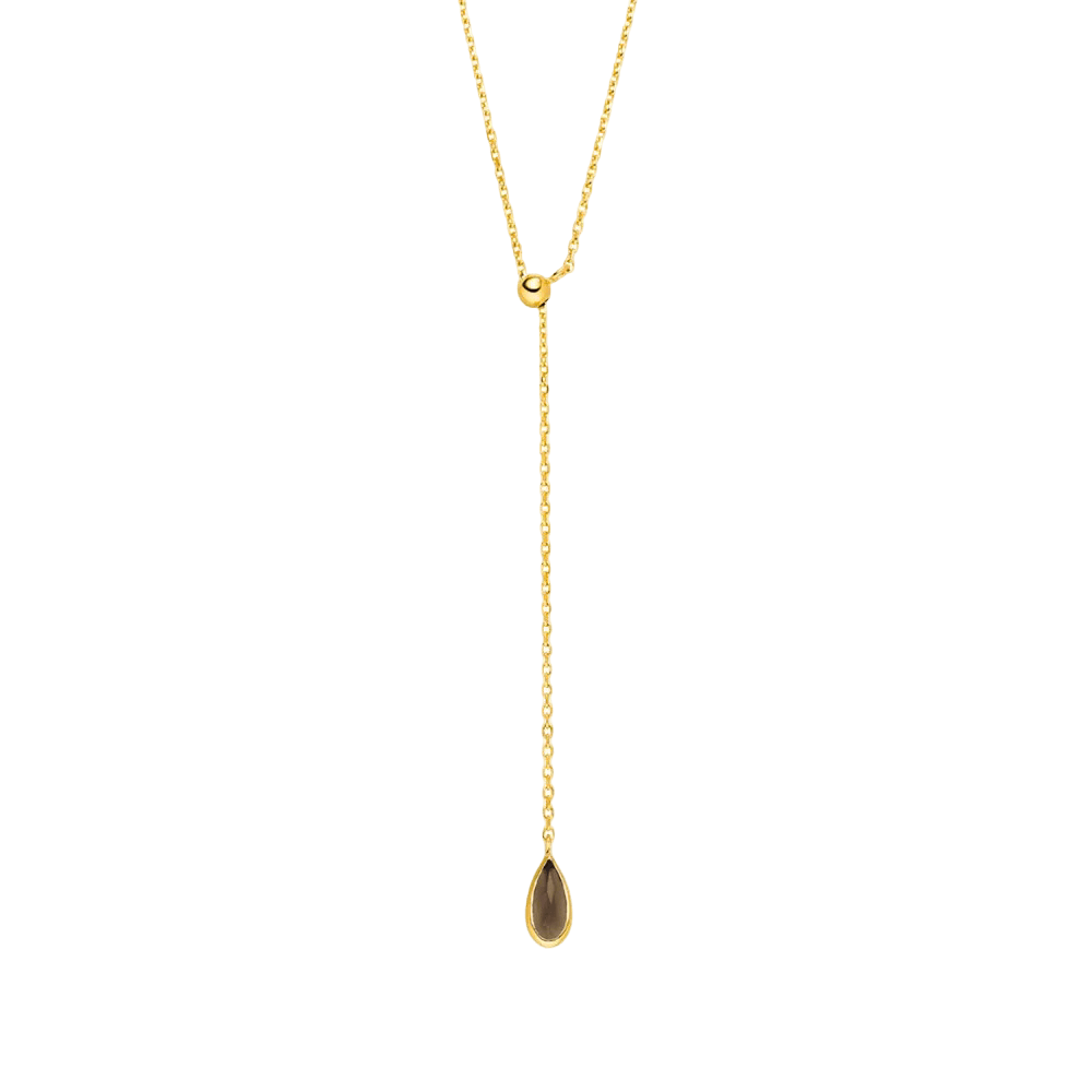 Leaf Kette Y - Gem Drop, Rauchquarz, vergoldet