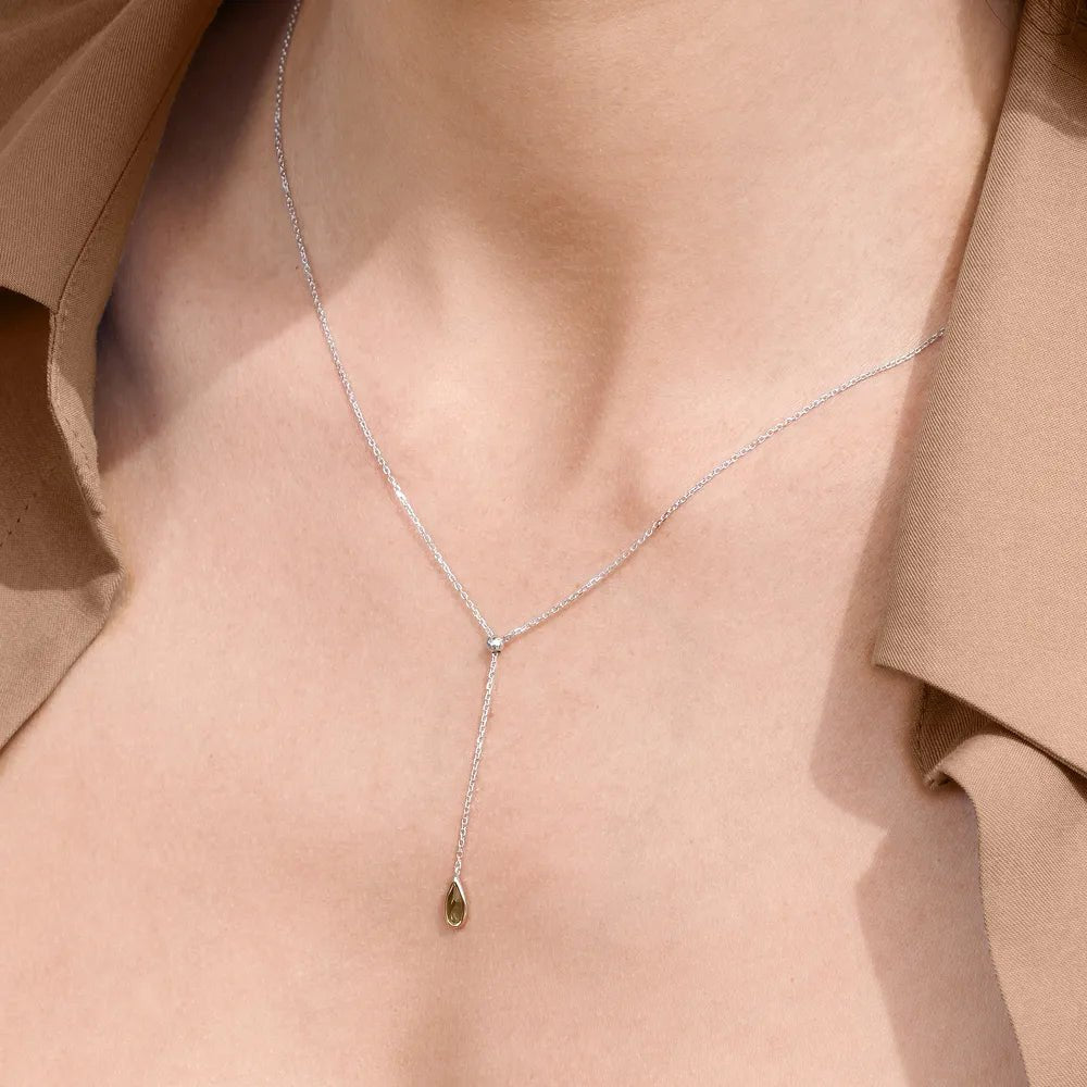 Leaf Kette Y - Gem Drop, Rauchquarz, vergoldet