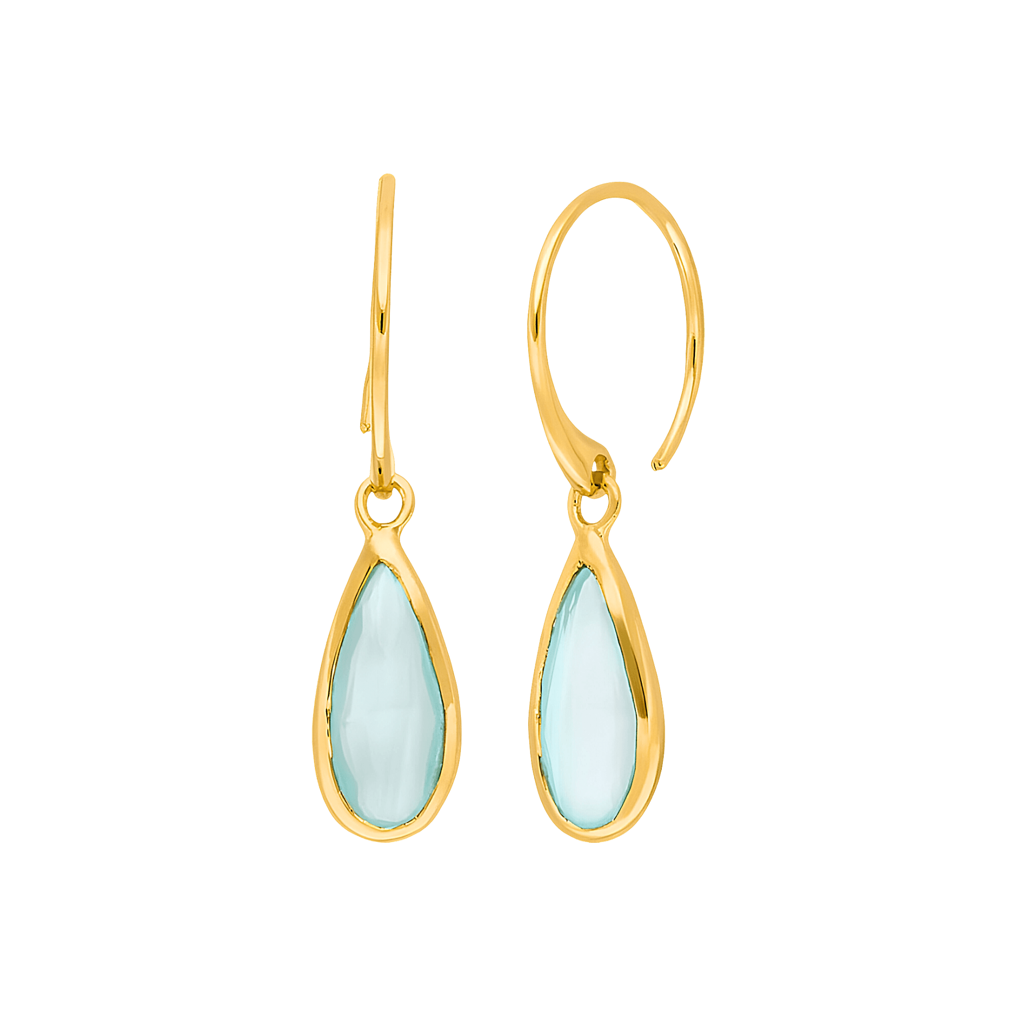 Leaf Ohrringe Gem Drop, Aqua Chalzedon, vergoldet