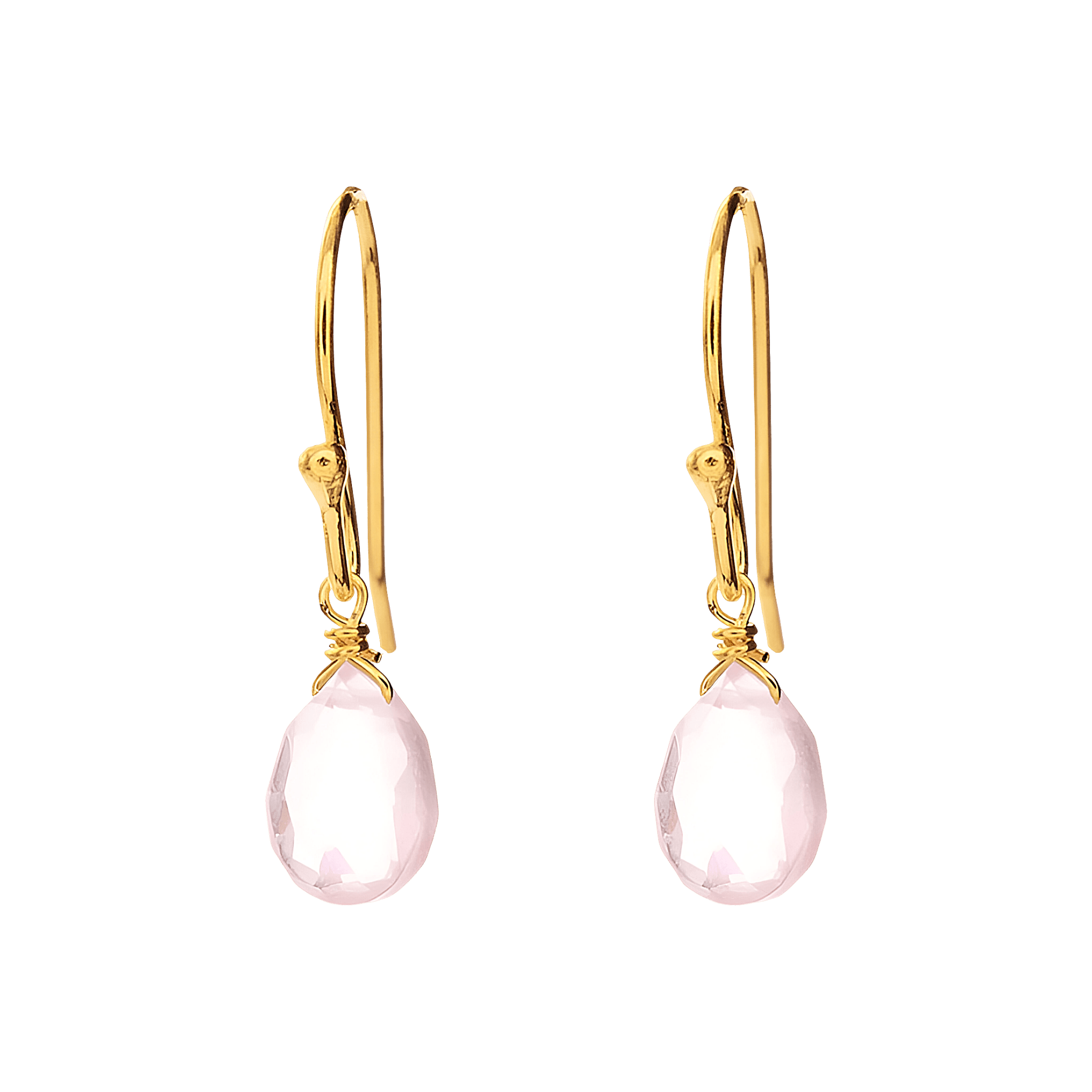 Leaf Ohrringe Tropfen Rosenquarz, vergoldet