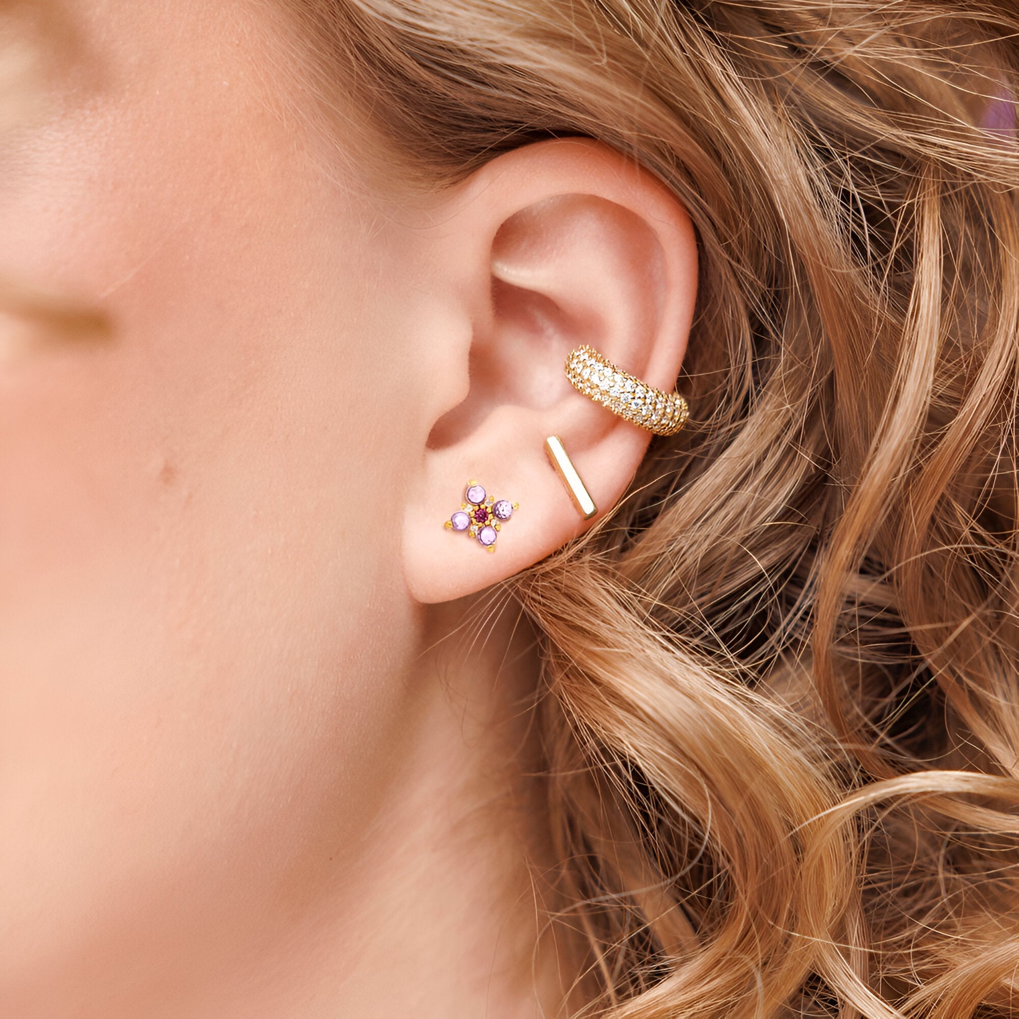 Leaf Ohrstecker Bloom, Amethyst/Rhodolith, Silber