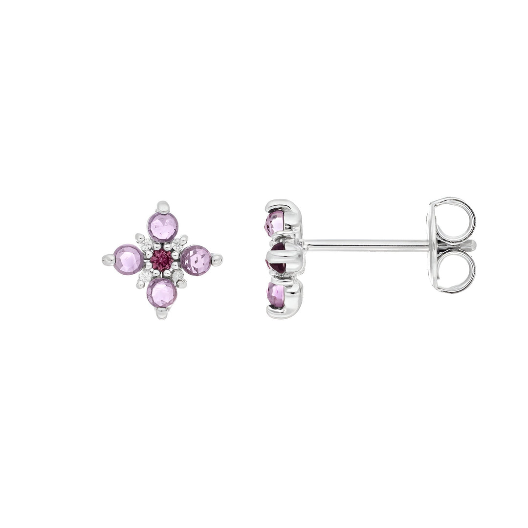 Leaf Ohrstecker Bloom, Amethyst/Rhodolith, Silber