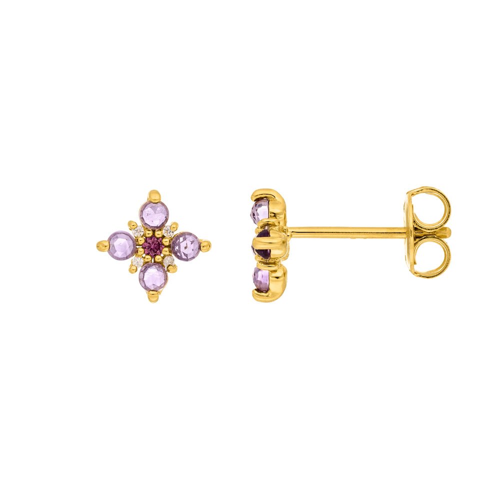 Leaf Ohrstecker Bloom, Amethyst/Rhodolith, vergoldet