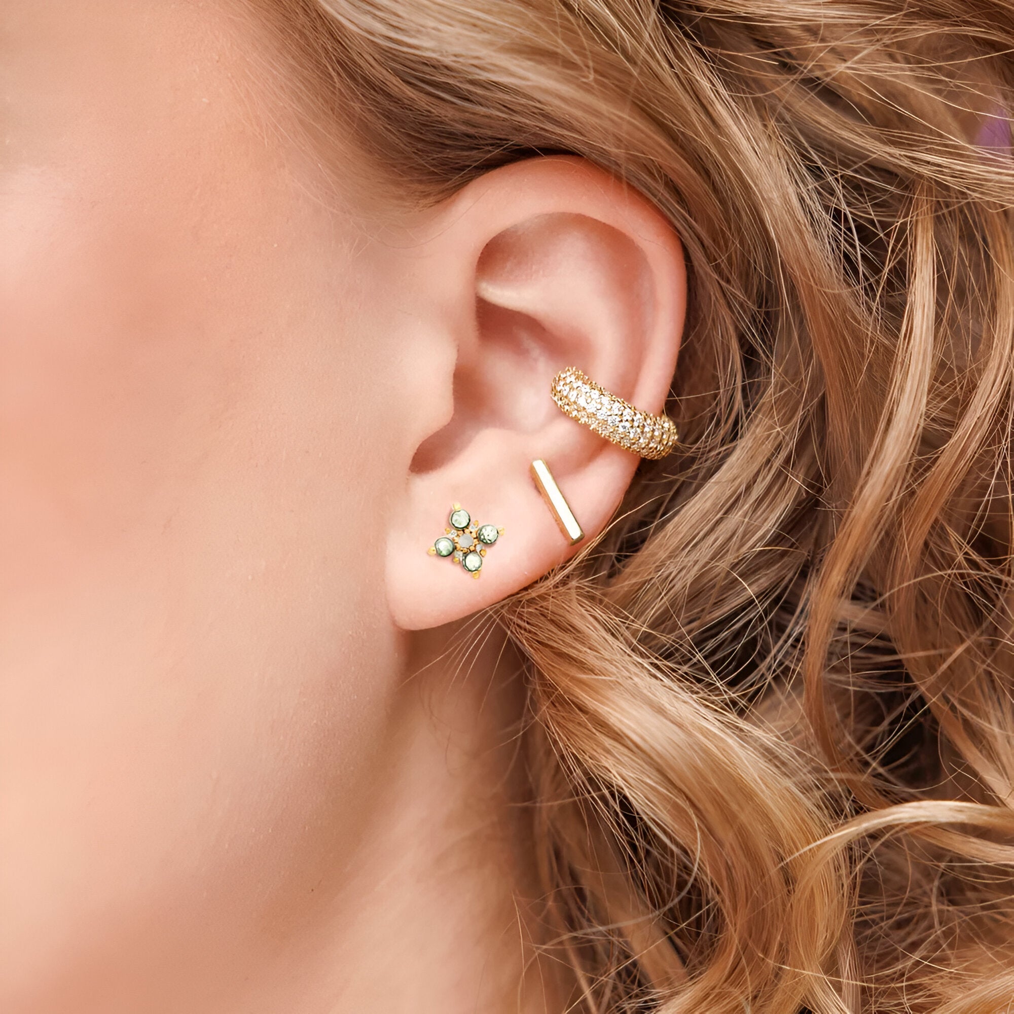 Leaf Ohrstecker Bloom, Labradorit/Aventurin, vergoldet