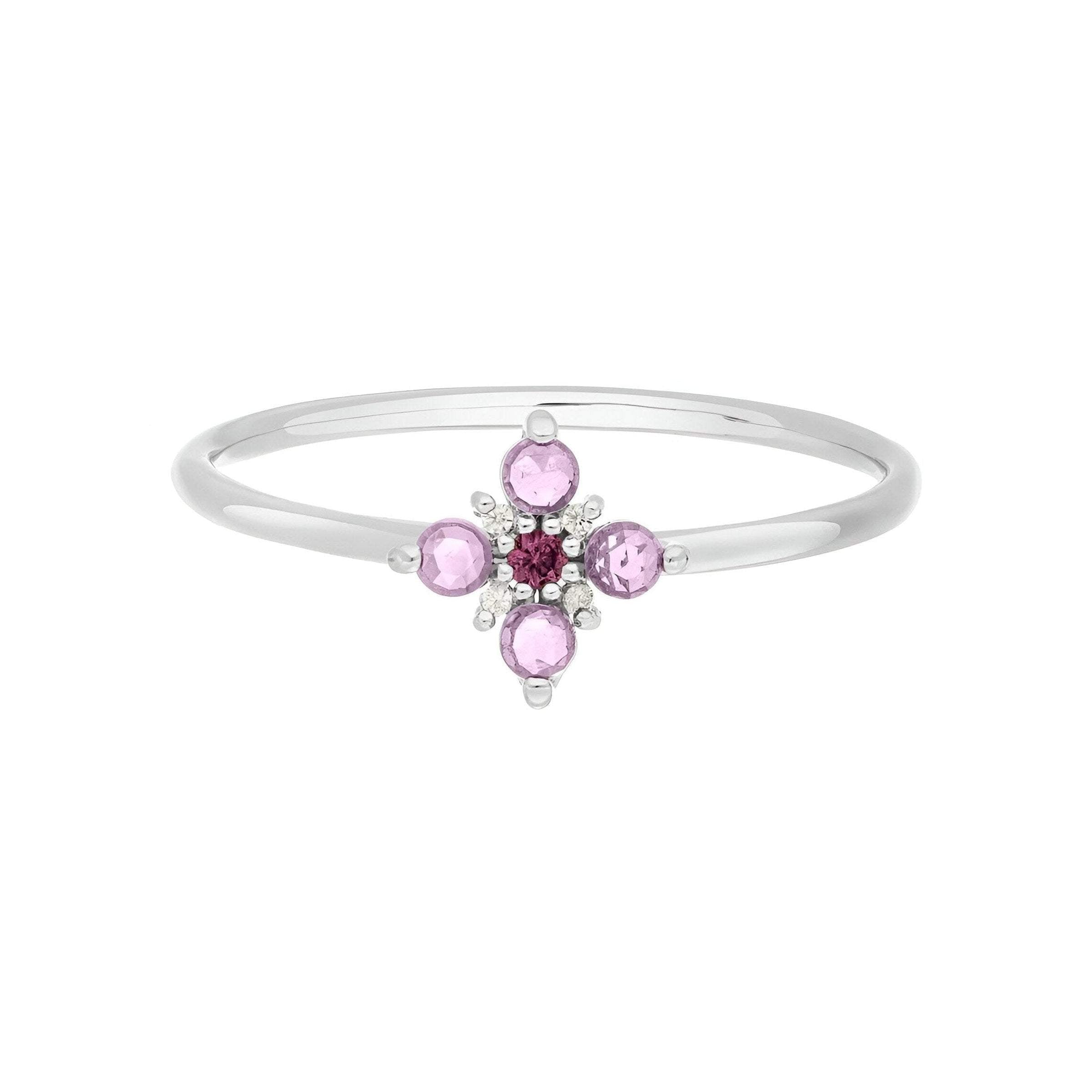 Leaf Ring Bloom, Amethyst/Rhodolith, Silber