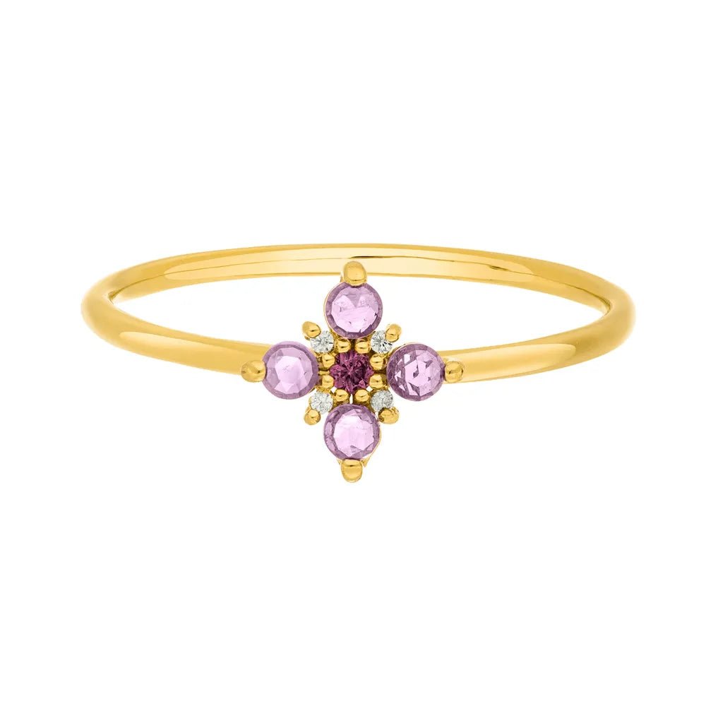 Leaf Ring Bloom, Amethyst/Rhodolith, vergoldet