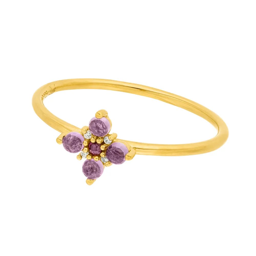 Leaf Ring Bloom, Amethyst/Rhodolith, vergoldet