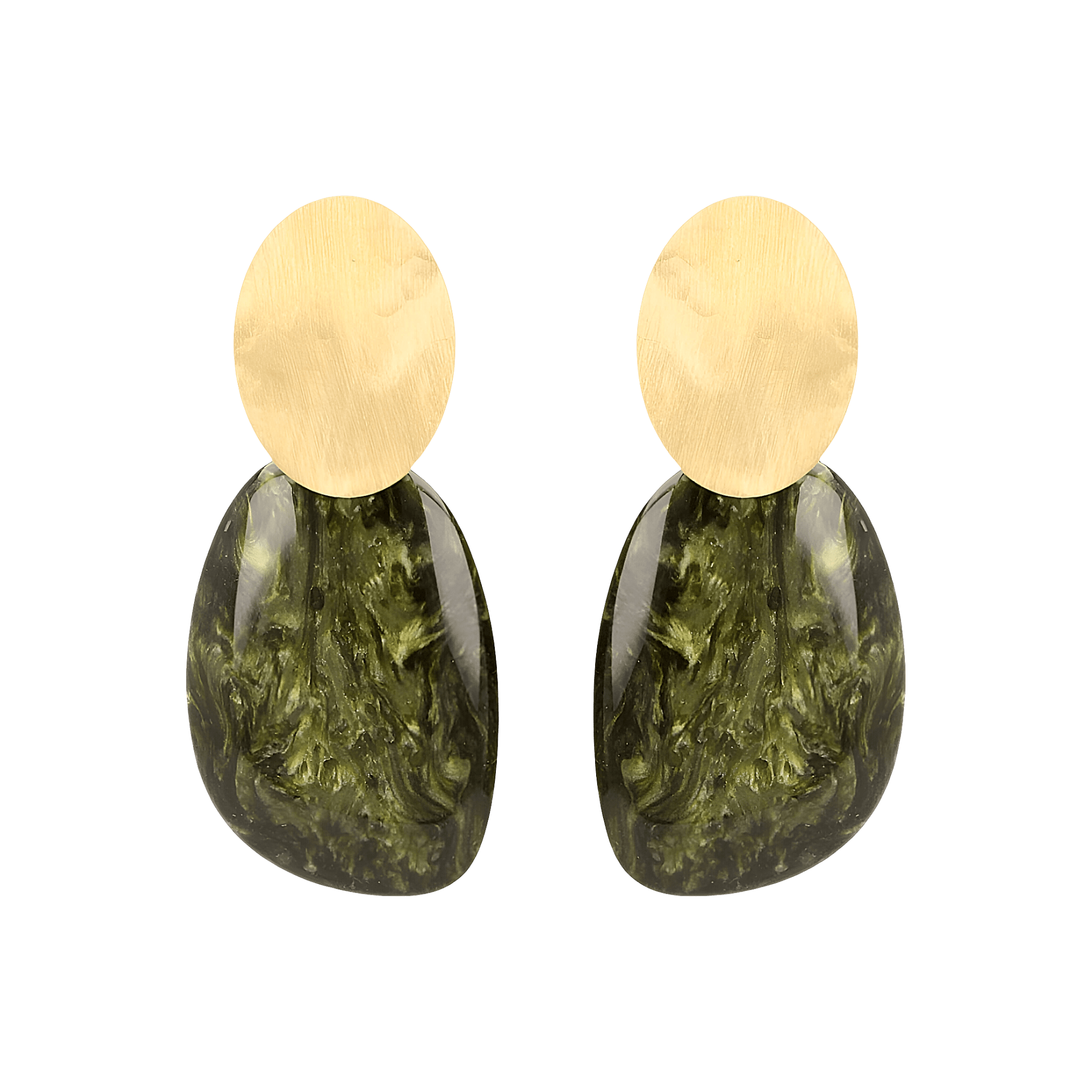 LOTT.gioielli Ohrringe Asymmetric Oval, L, Marble Dark Green, vergoldet