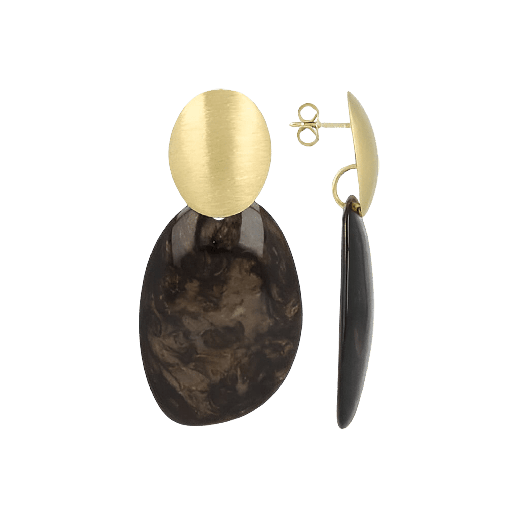 LOTT.gioielli Ohrringe Asymmetric Oval, S, marble brown, vergoldet