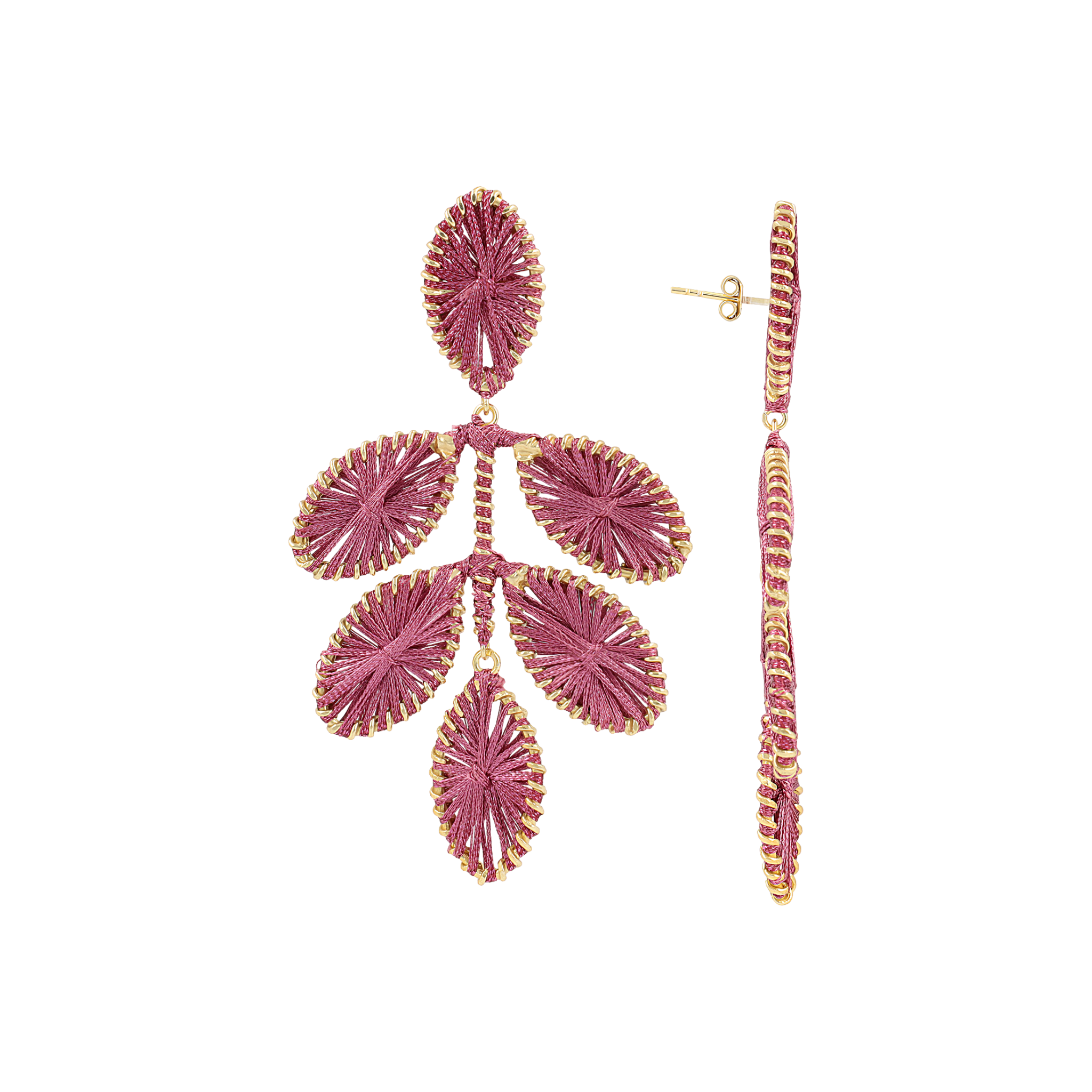 LOTT.gioielli Ohrringe Beatrice, Flower Leaf, dark fuchsia, L, vergoldet