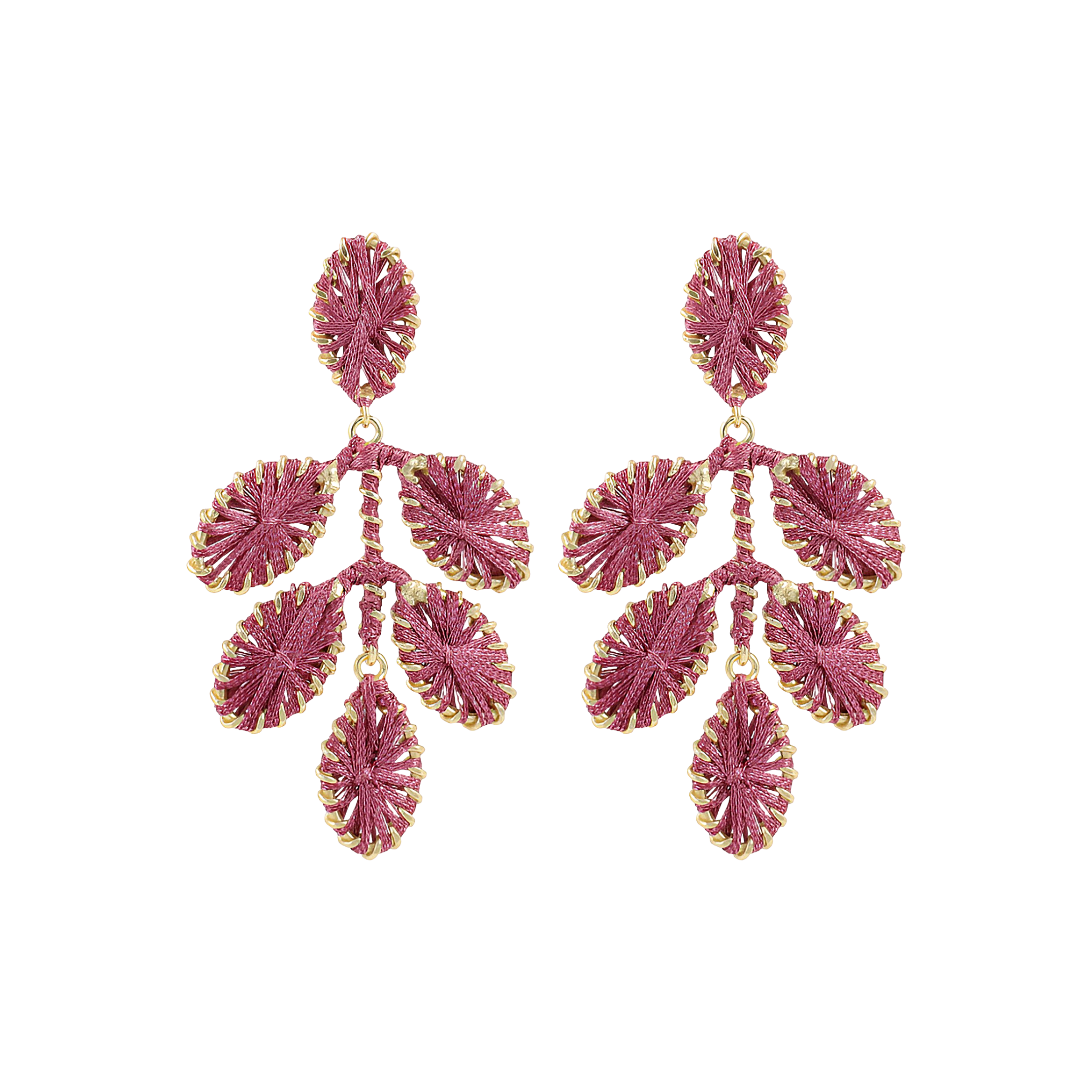 LOTT.gioielli Ohrringe Beatrice, Flower Leaf, dark fuchsia, M, vergoldet