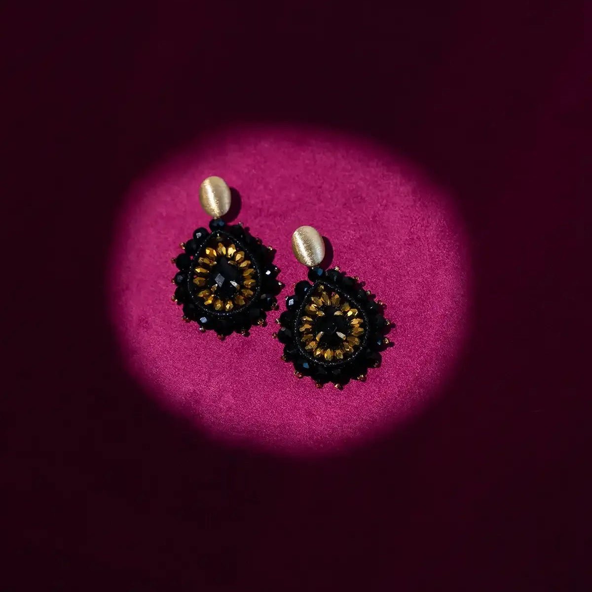 LOTT.gioielli Ohrringe Drop Crystal Double, Tigereye, black/gold, S, vergoldet