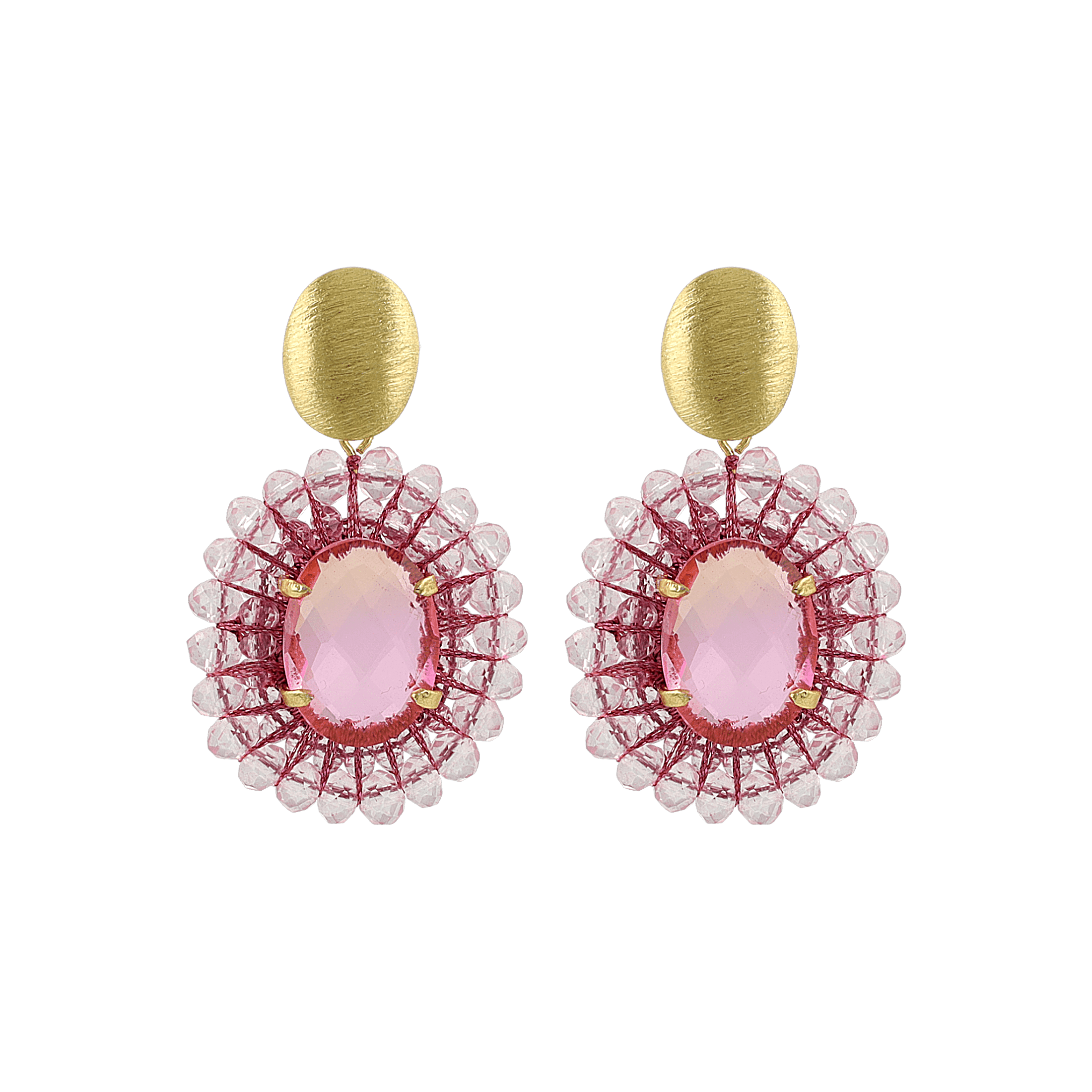 LOTT.gioielli Ohrringe Mikky, Oval Stone, Berry Pink, vergoldet