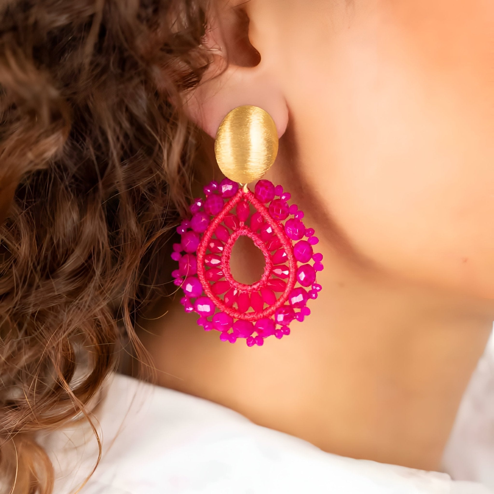 LOTT.gioielli Ohrringe Open Drop Irregular, fuchsia milk, S, vergoldet