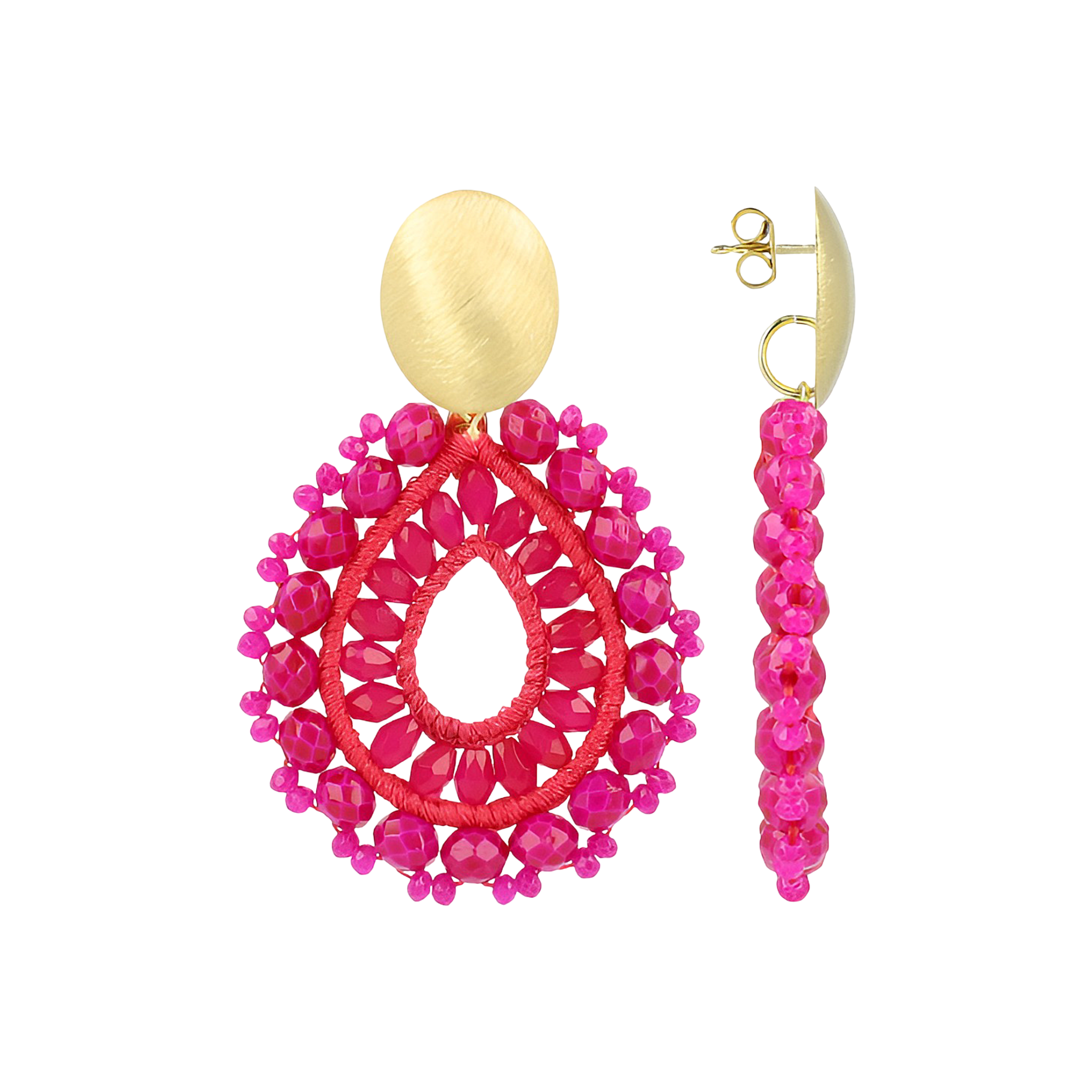 LOTT.gioielli Ohrringe Open Drop Irregular, fuchsia milk, S, vergoldet
