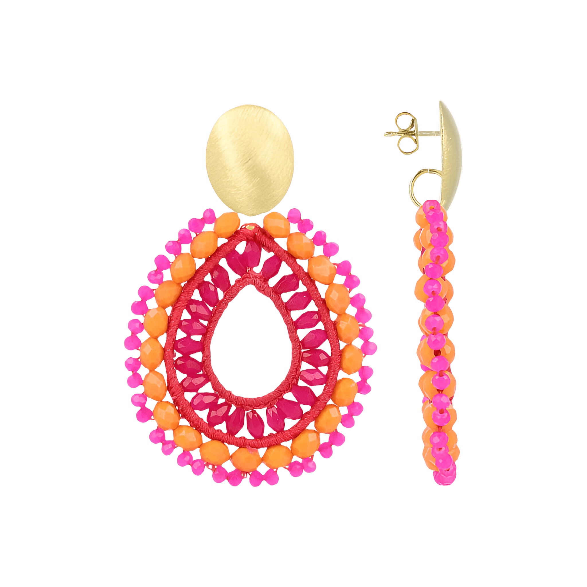 LOTT.gioielli Ohrringe Open Drop Irregular, L, Apricot/Fuchsia, vergoldet