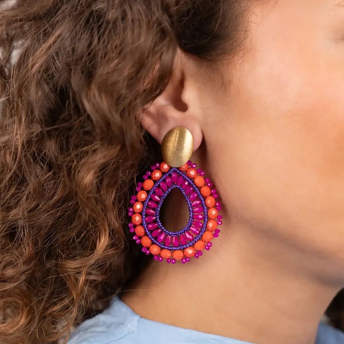 LOTT.gioielli Ohrringe Open Drop Irregular, L, mix fuchsia, vergoldet