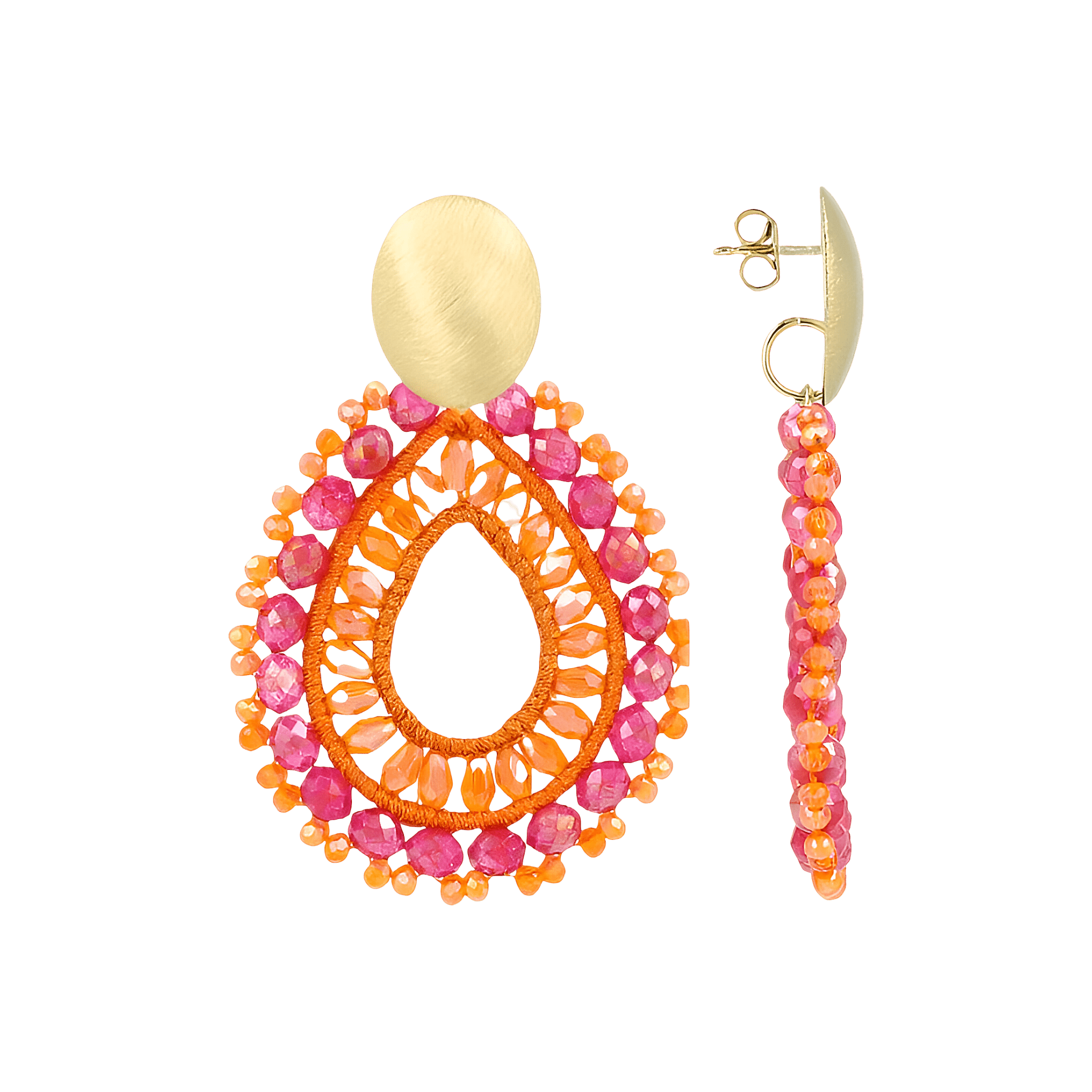 LOTT.gioielli Ohrringe Open Drop Irregular, L, Orange/Fuchsia, vergoldet
