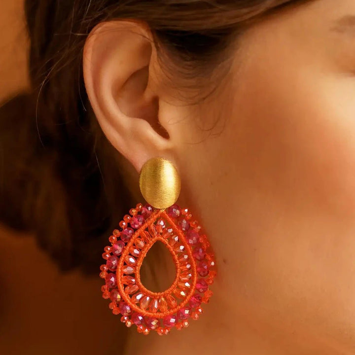 LOTT.gioielli Ohrringe Open Drop Irregular, L, Orange/Fuchsia, vergoldet