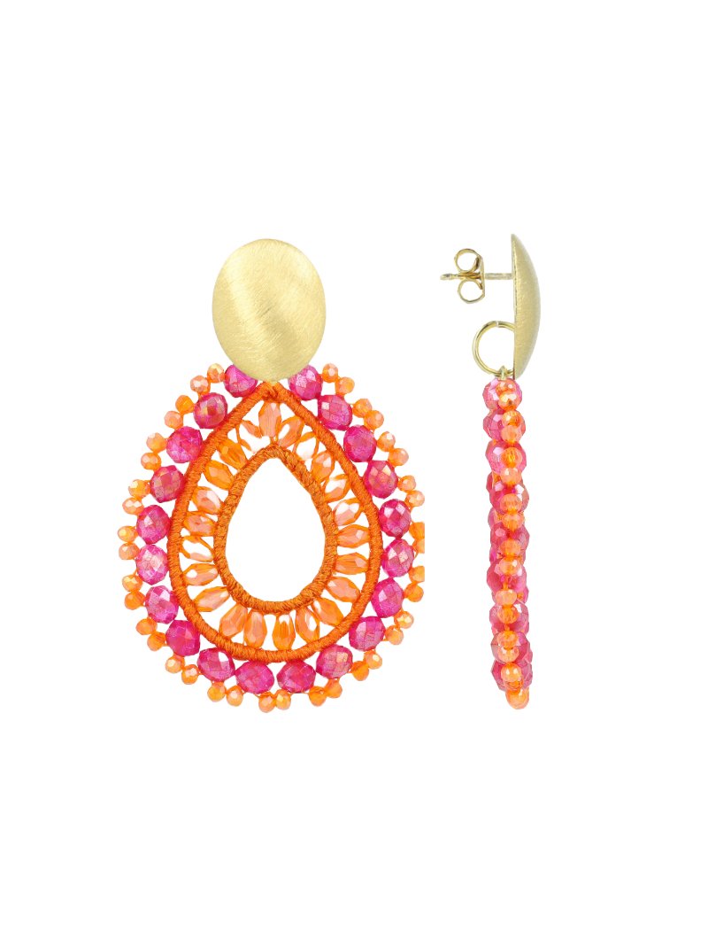 LOTT.gioielli Ohrringe Open Drop Irregular, L, Orange/Fuchsia, vergoldet
