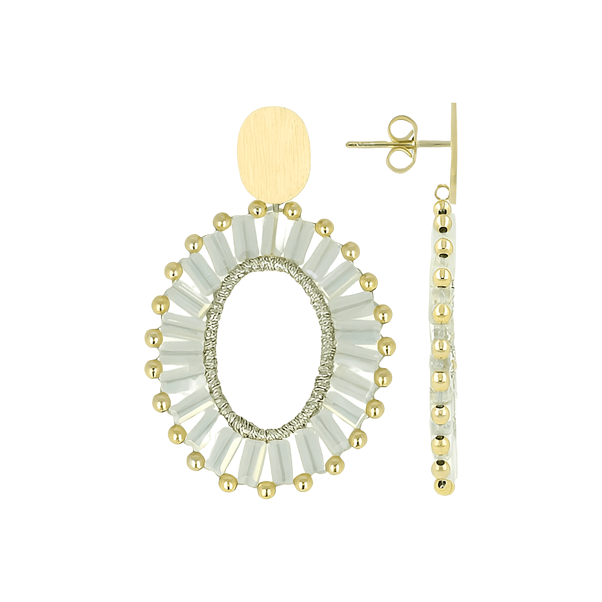 LOTT.gioielli Ohrringe Open Oval Flat Beads, Ivory/Gold, S, vergoldet