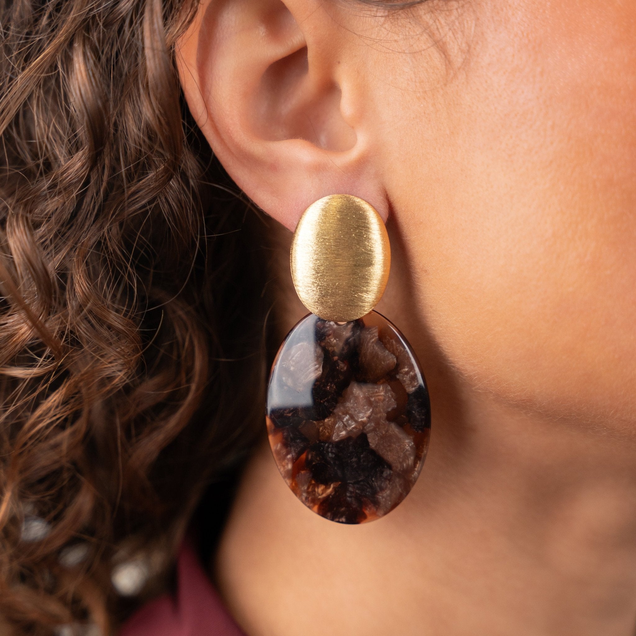 LOTT.gioielli Ohrringe Sirius Closed Bugle Oval, L, brown mixed, vergoldet