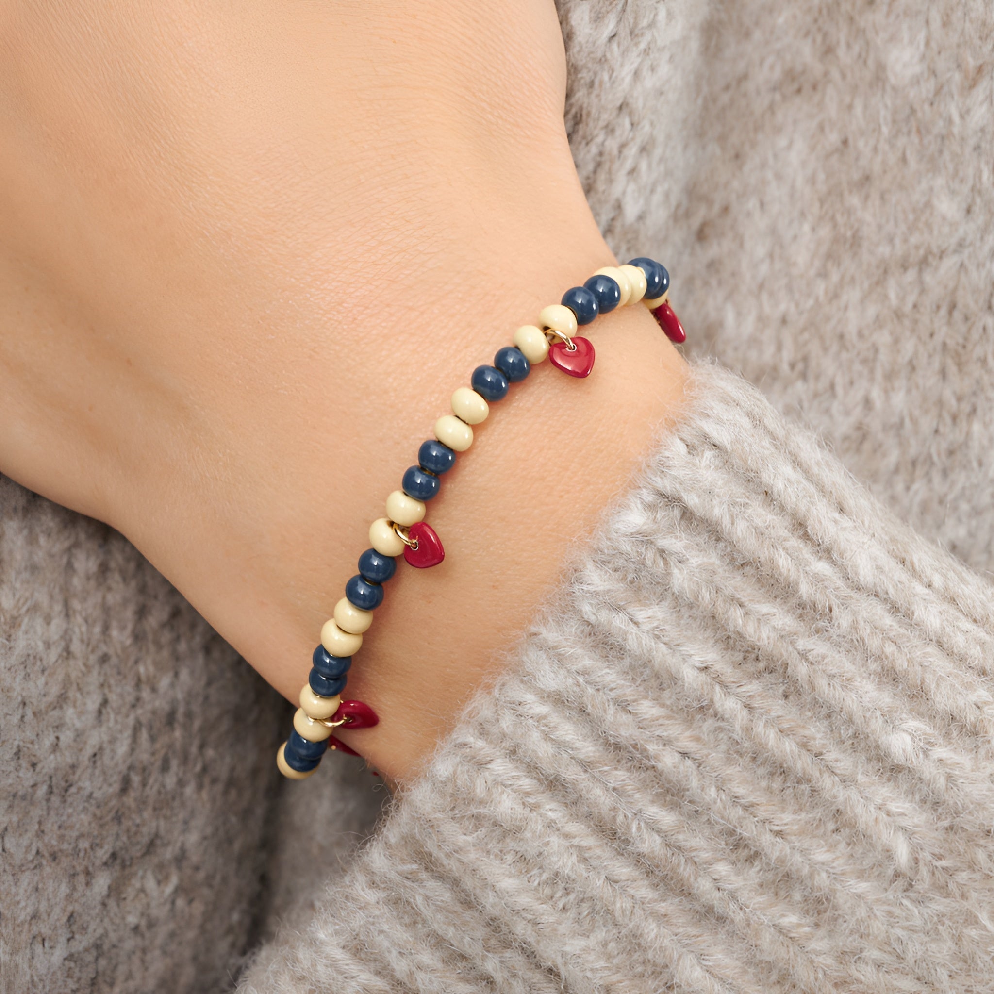 Lulu Copenhagen Armband Color Ball Heart, Soft Yellow/Retro Dark Blue, vergoldet