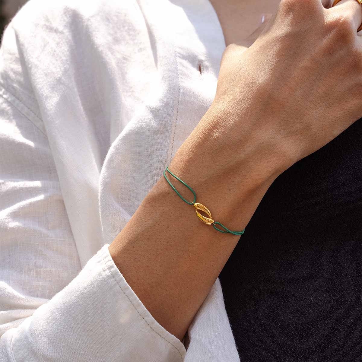 Pukka Berlin Armband Mota Cord, grün, vergoldet