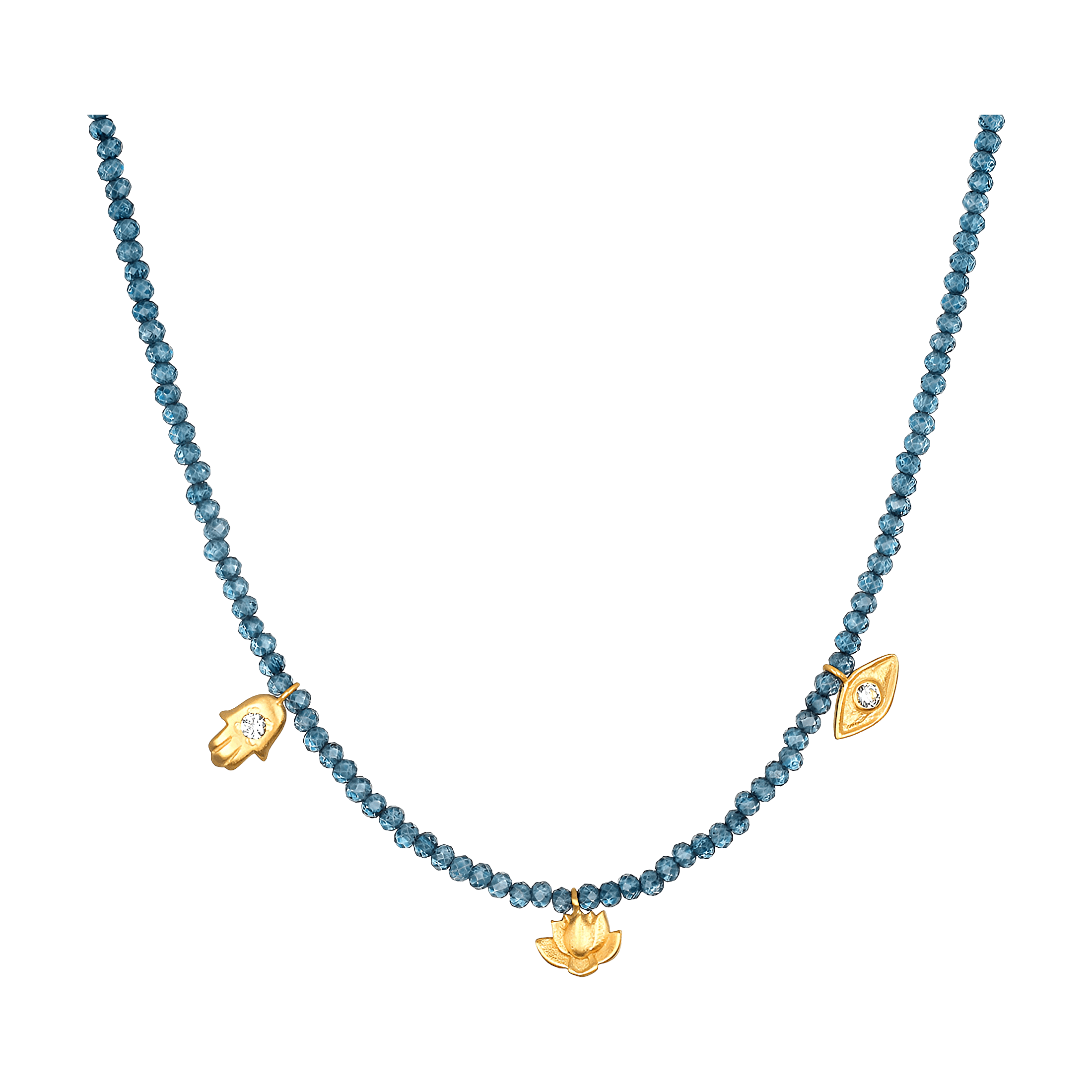 Satya Jewelry Kette Find Your Center Blue Topaz Charm, vergoldet