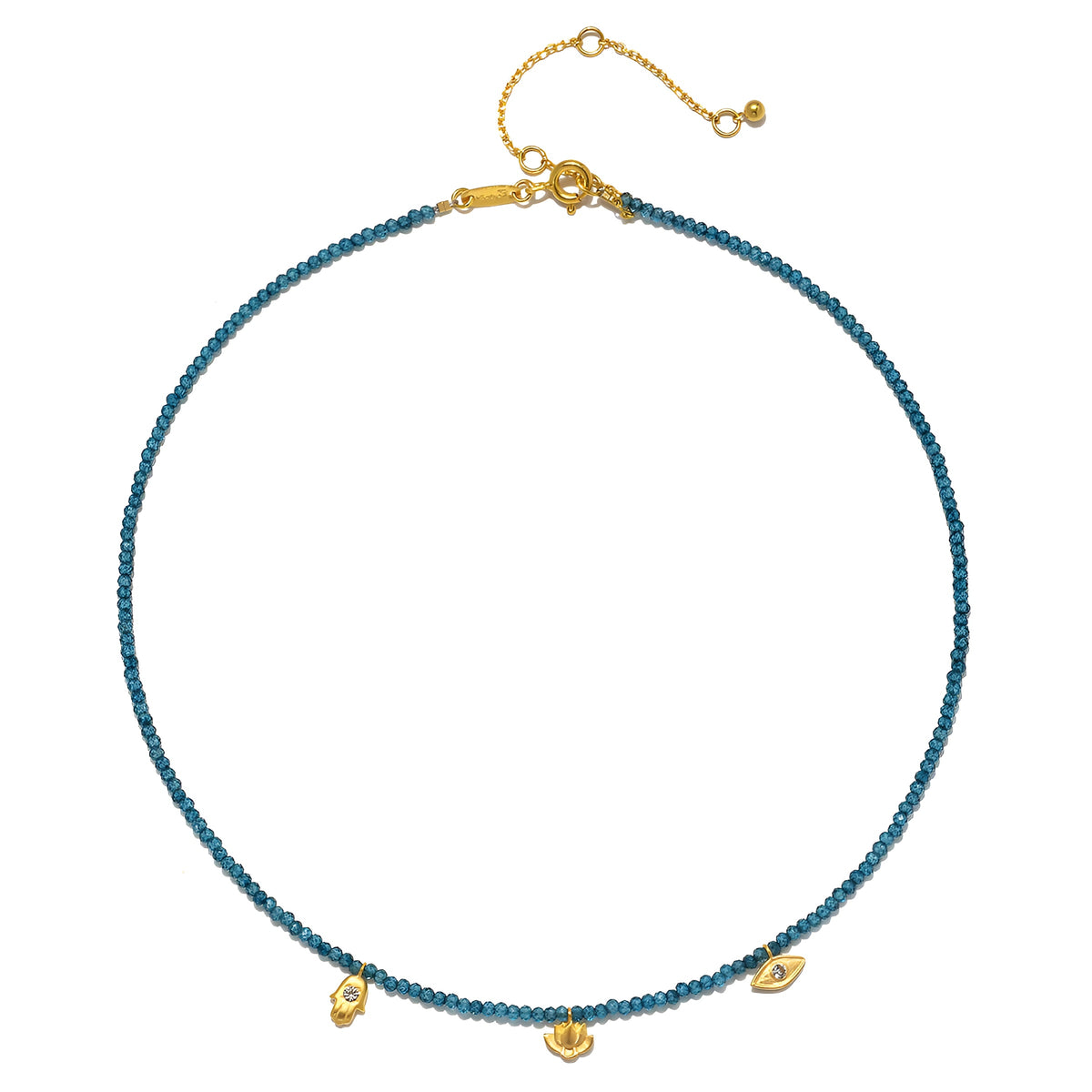 Satya Jewelry Kette Find Your Center Blue Topaz Charm, vergoldet