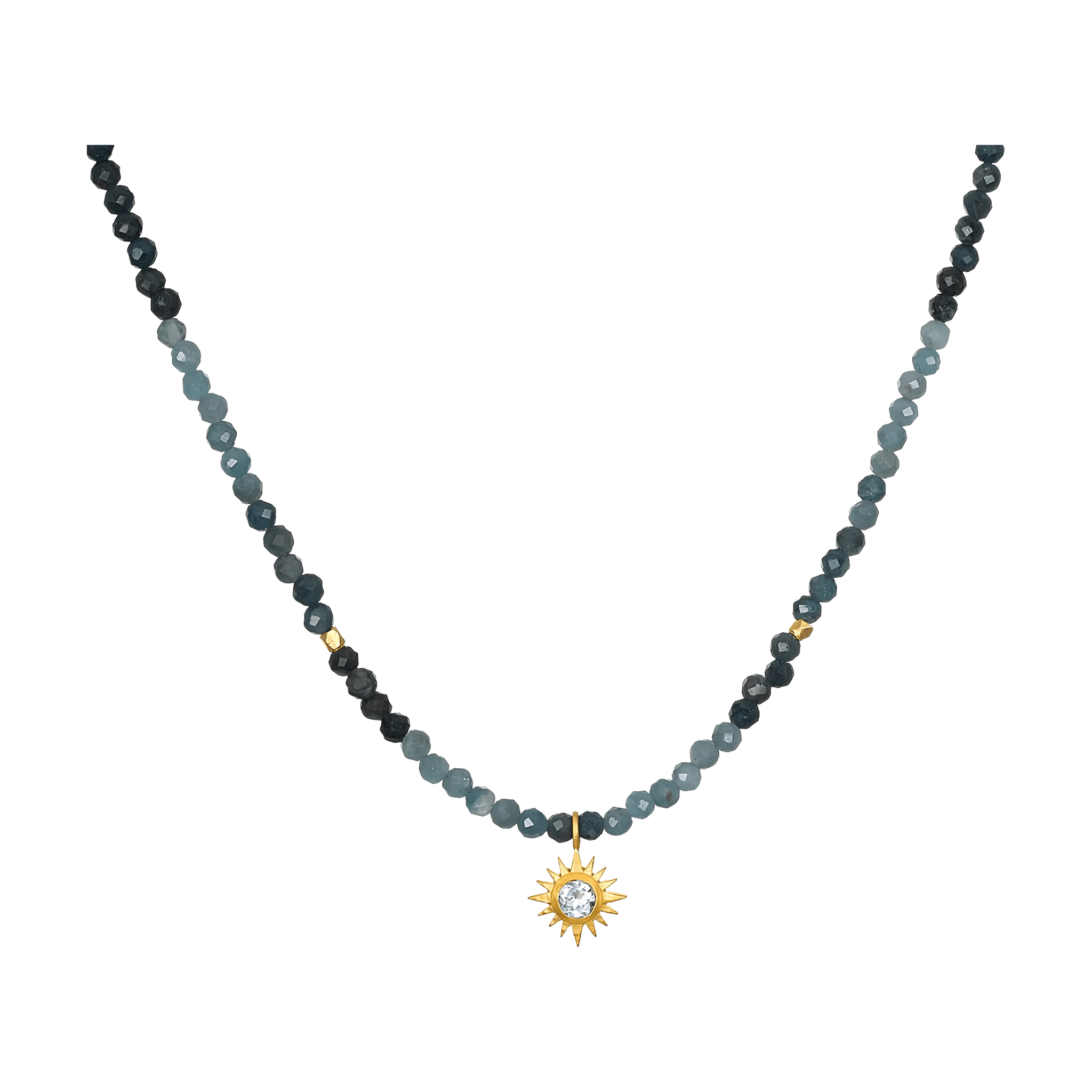 Satya Jewelry Kette Channeling Wisdom Sapphire Starburst Beaded Choker, vergoldet