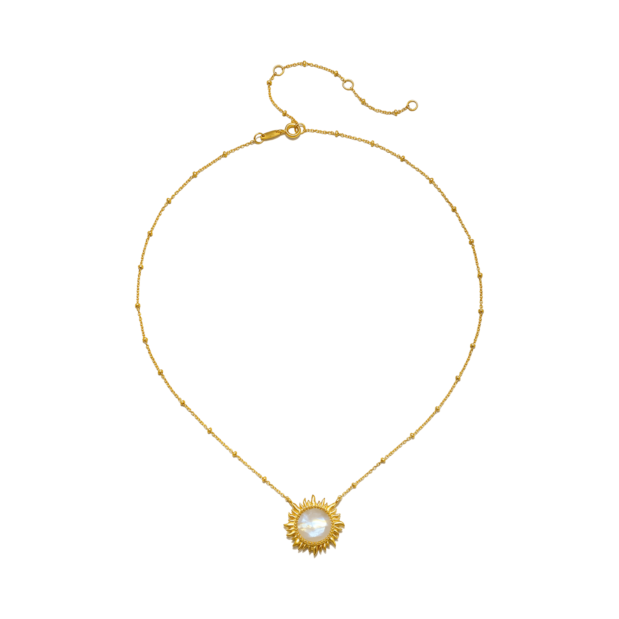 Satya Jewelry Kette Dawn of Hope Moonstone Sun, vergoldet