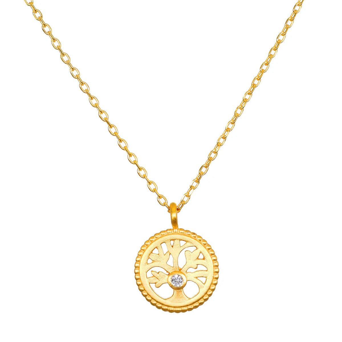 Satya Jewelry Kette Firmly Rooted White Topaz Tree of Life, vergoldet