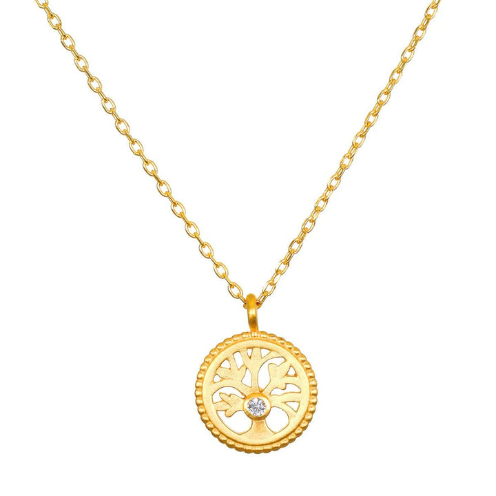 Satya Jewelry Kette Firmly Rooted White Topaz Tree of Life, vergoldet