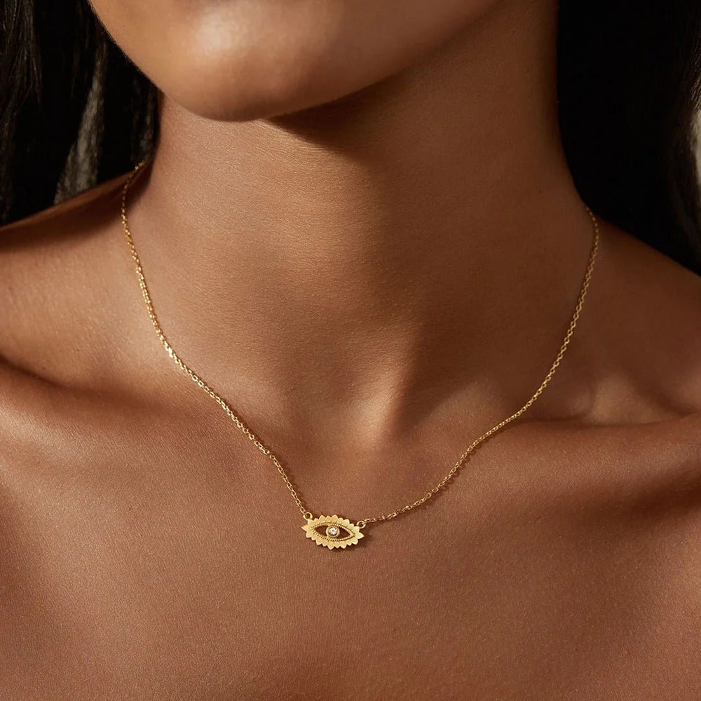 Satya Jewelry Kette Ignite Intuition White Topaz Evil Eye, vergoldet