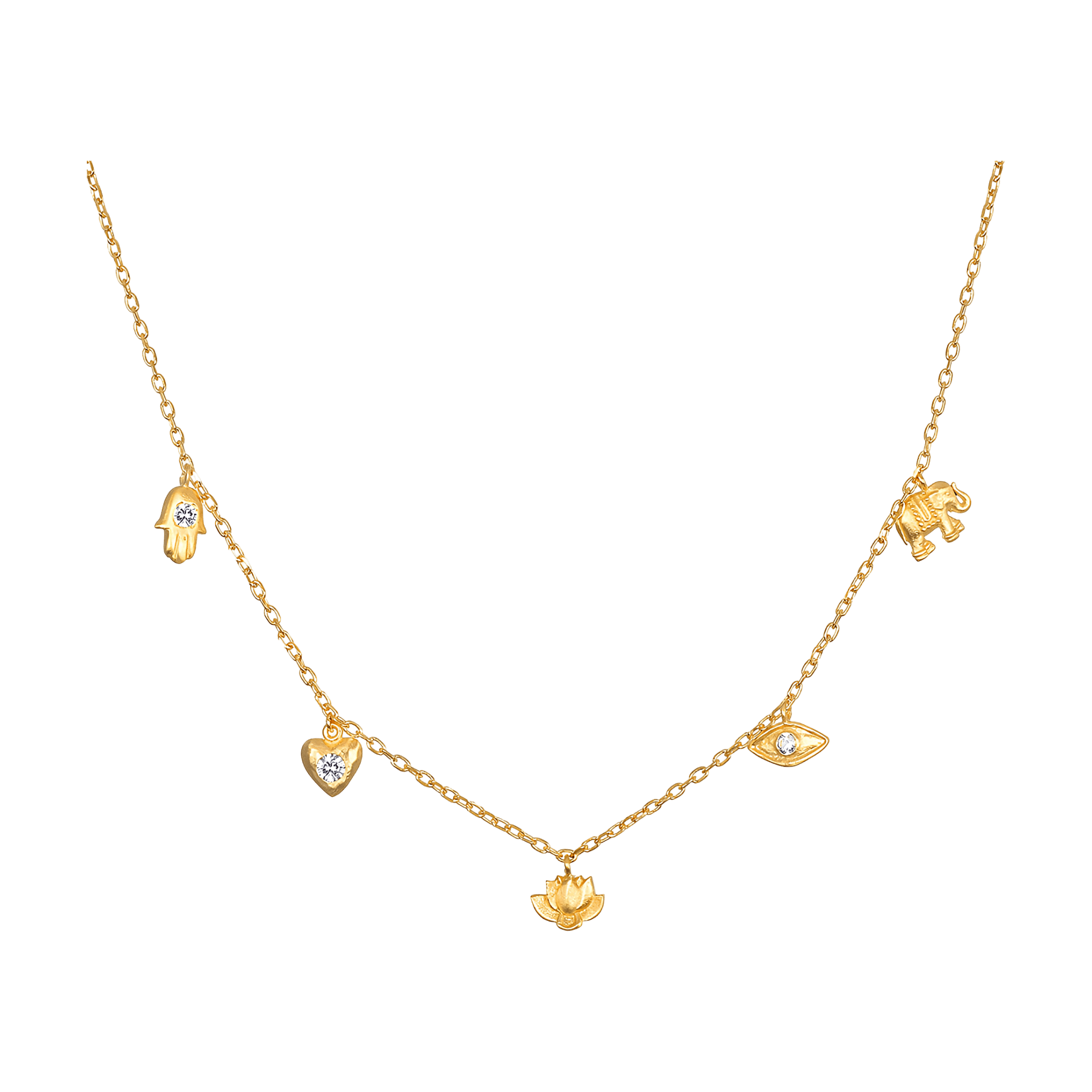 Satya Jewelry Kette Sacred Symbols White Topaz Charm Choker, vergoldet