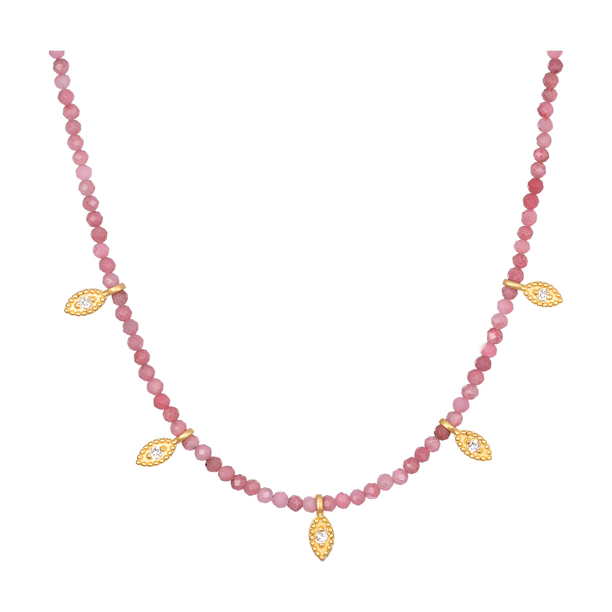 Satya Jewelry Kette Transformed by Healing Rhodonite Lotus Petal Choker, vergoldet