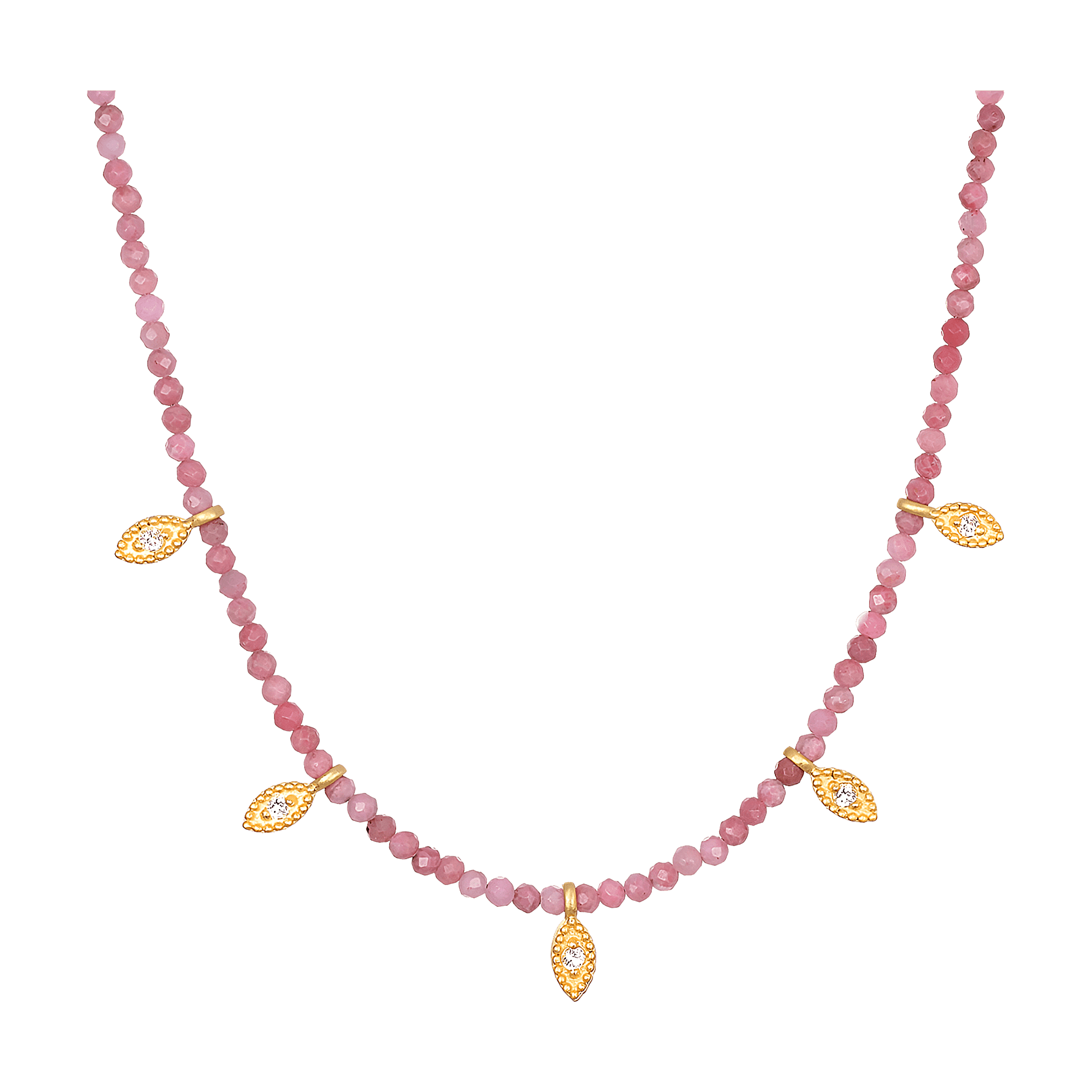 Satya Jewelry Kette Transformed by Healing Rhodonite Lotus Petal Choker, vergoldet