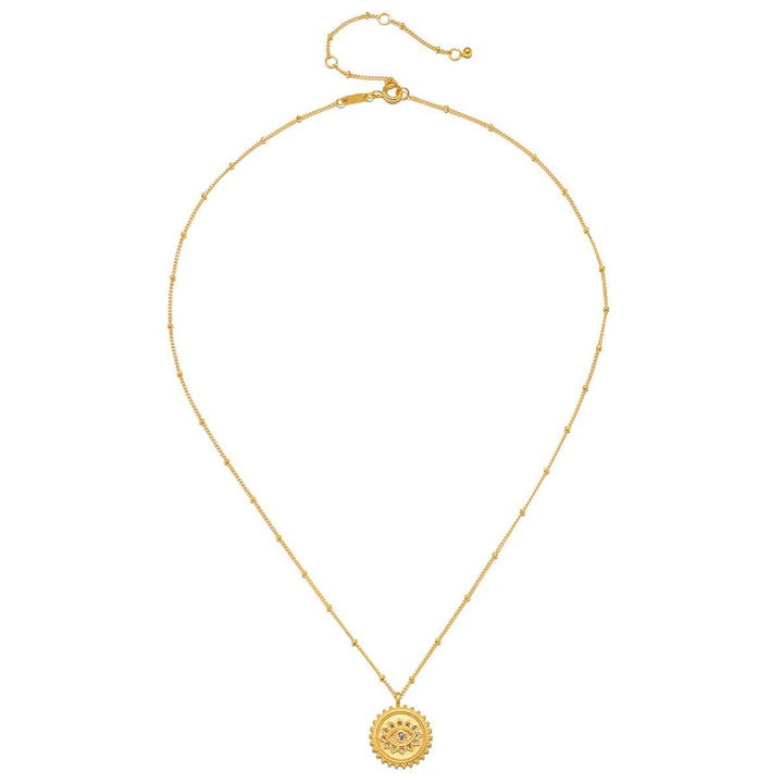Satya Jewelry Kette True Visionary White Topaz Evil Eye Coin, vergoldet